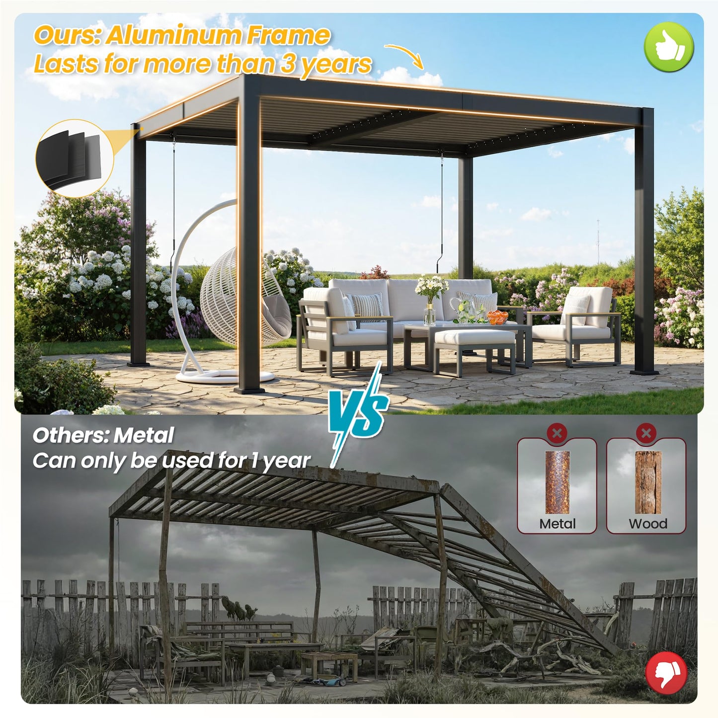 12' x 16' Pergola with Curtain & Adjustable Roof & Aluminum Frame for Patio | Louvered Pergola, Patio Pergola with Netting & Gutter System, Outdoor Pergola, Hardtop Gazebo for Deck, Yard, Dark Gray