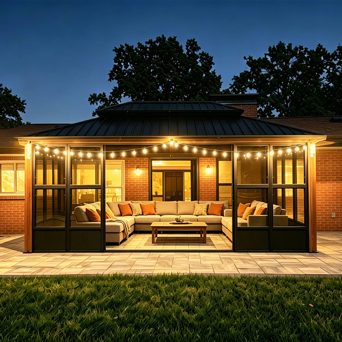 PURPLE LEAF Sunroom 12' x 14' Solarium Double Roof Gazebo, Sliding Doors