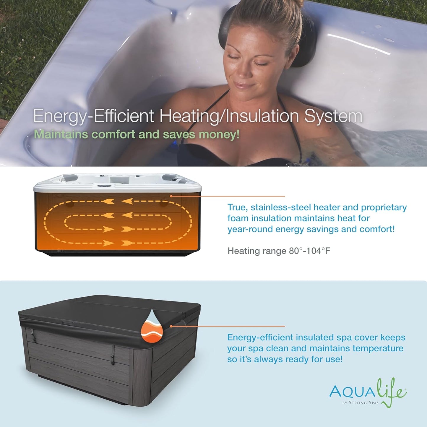 Destination Outdoor Hot Tub, 5-Person 59-Jet 80-Port 4-Pump Lounger Spa with Waterfall Arch and Bluetooth Stereo by Aqualife by Strong Spas