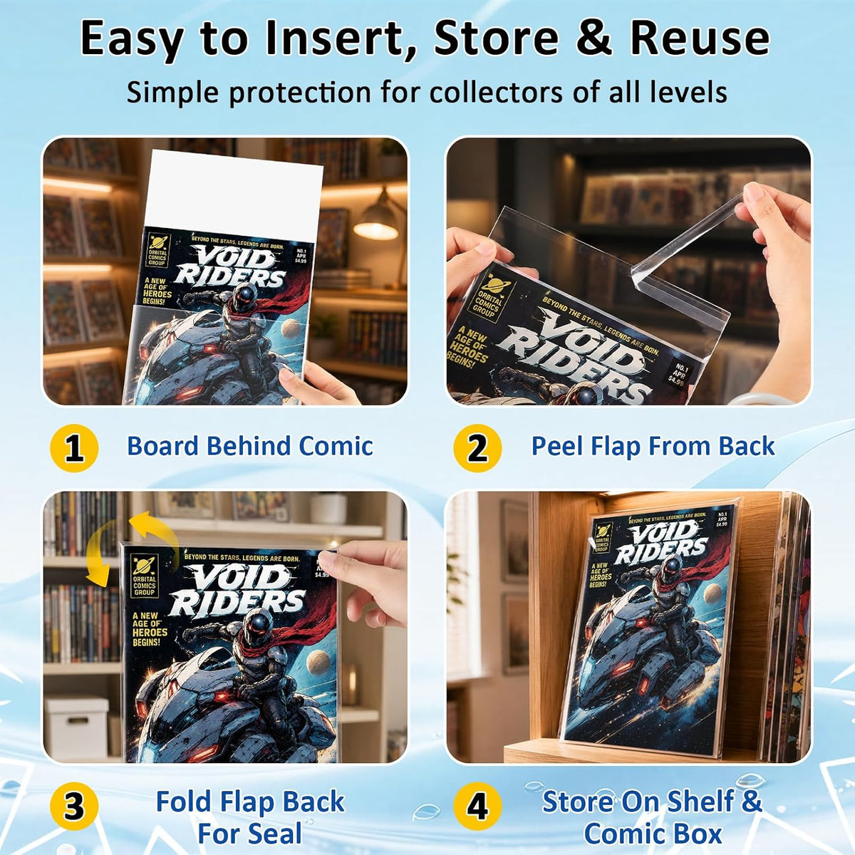 KKU 200 Pack Current Comic Book Bags and Boards, Clear Resealable Sleeves