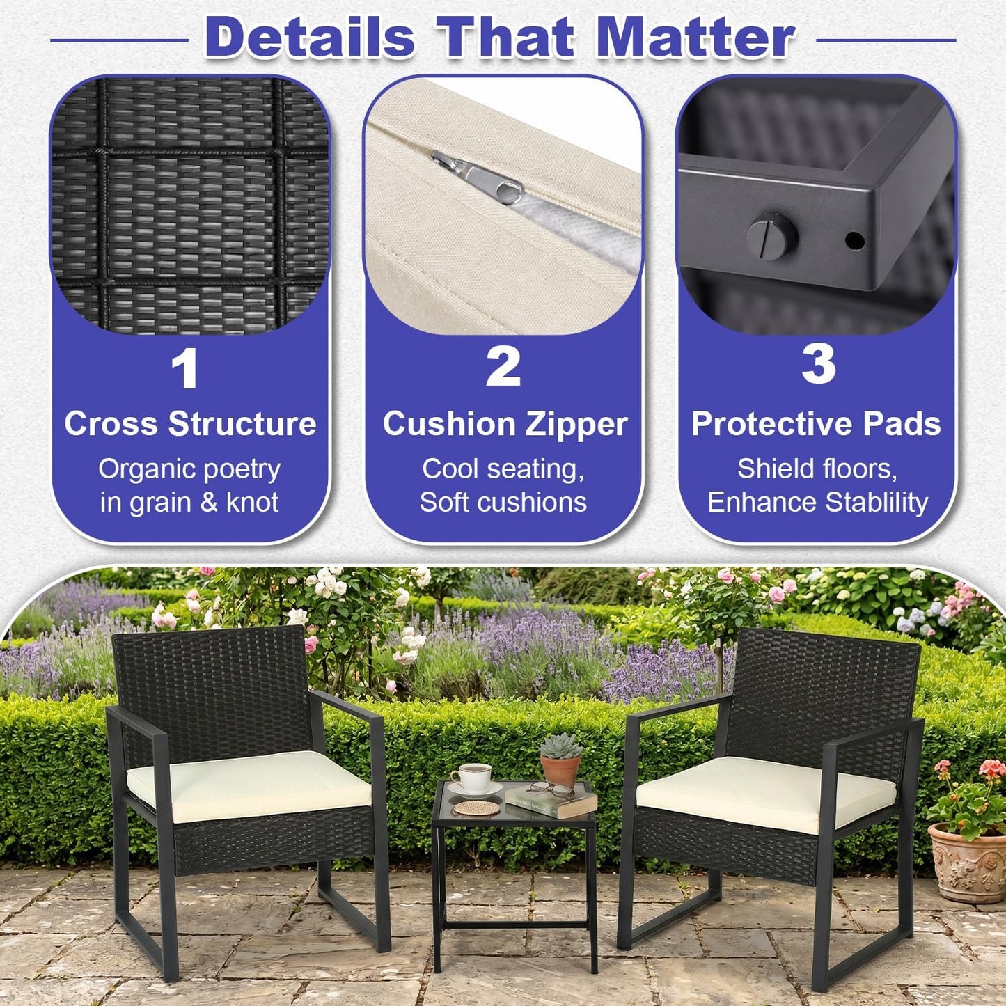 FDW 4-Piece Patio Furniture Set | Black | Outdoor Wicker Furniture | with Coffee Table | Modern Rattan Chairs Conversation Set | Outdoor Seating | Weather-Resistant | for Porch, Garden, Lawn