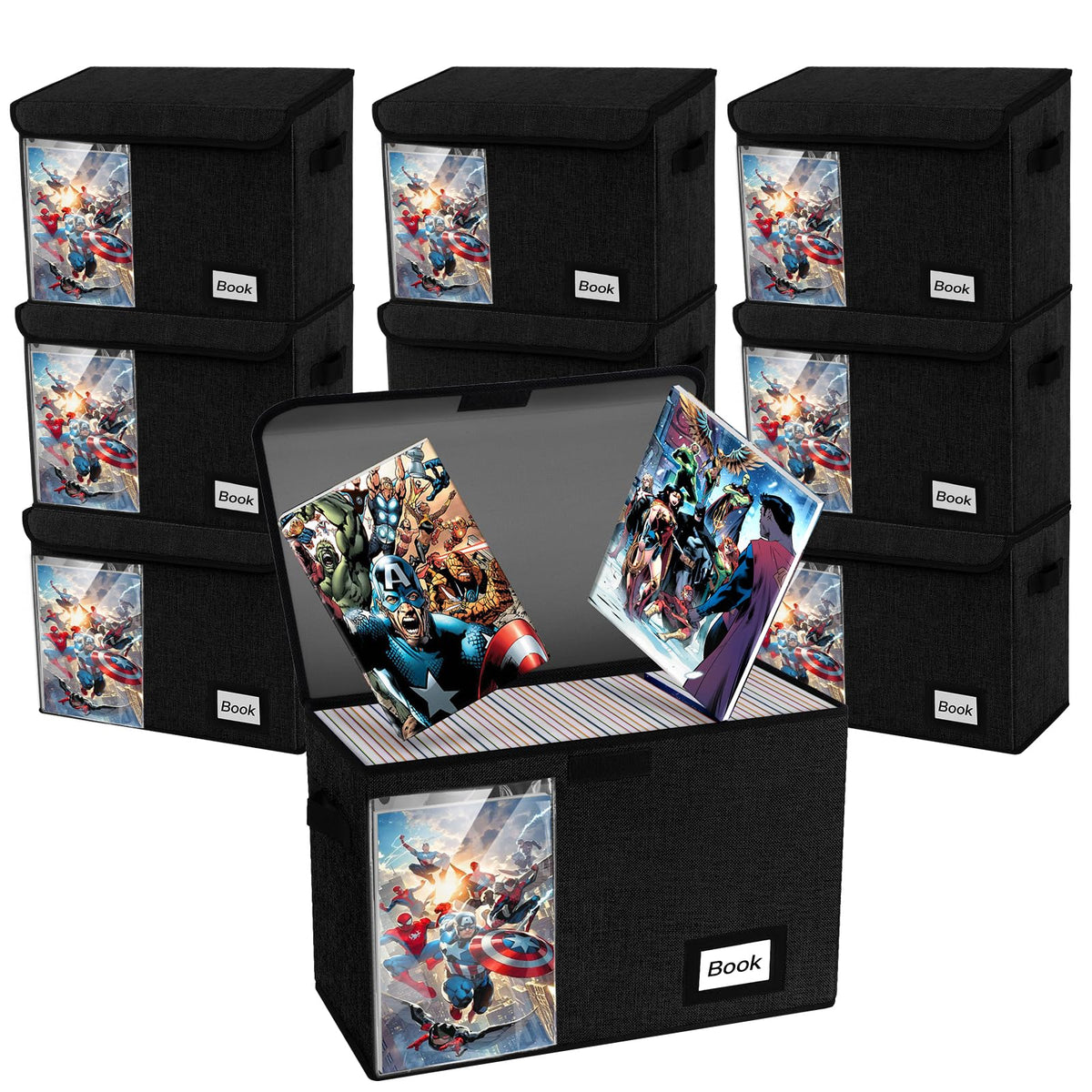 Comic Book Storage Box, 15.8" X 7.8" X 11.8", Heavy Duty Collapsible Holds 160-180 Comic Book Bin Container Holder Shelf (Cartoon Bombs)