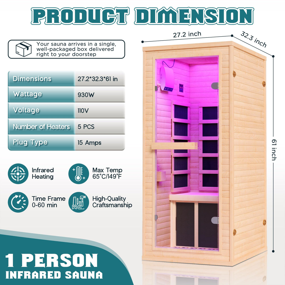 Albott 4 Person Infrared Sauna with 7-Color Light Therapy, Low EMF 2145W