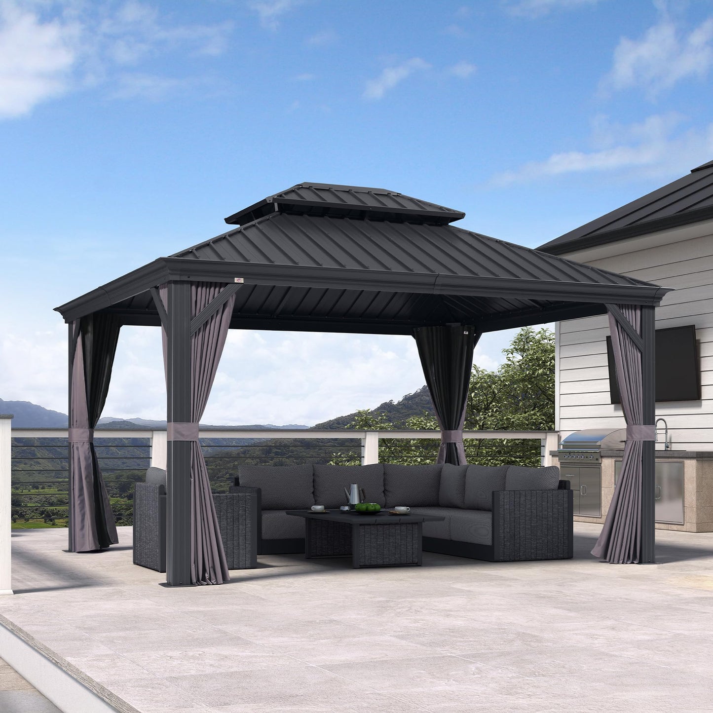 PURPLE LEAF Large Gazebo 12' X 24' with Galvanized Steel, Gray | 4.7" Thick Post, Built in Drainage, Windproof Cool Breeze, Snowproof & Rustproof, 260 GSM Textilene Netting, Fit Any Yard