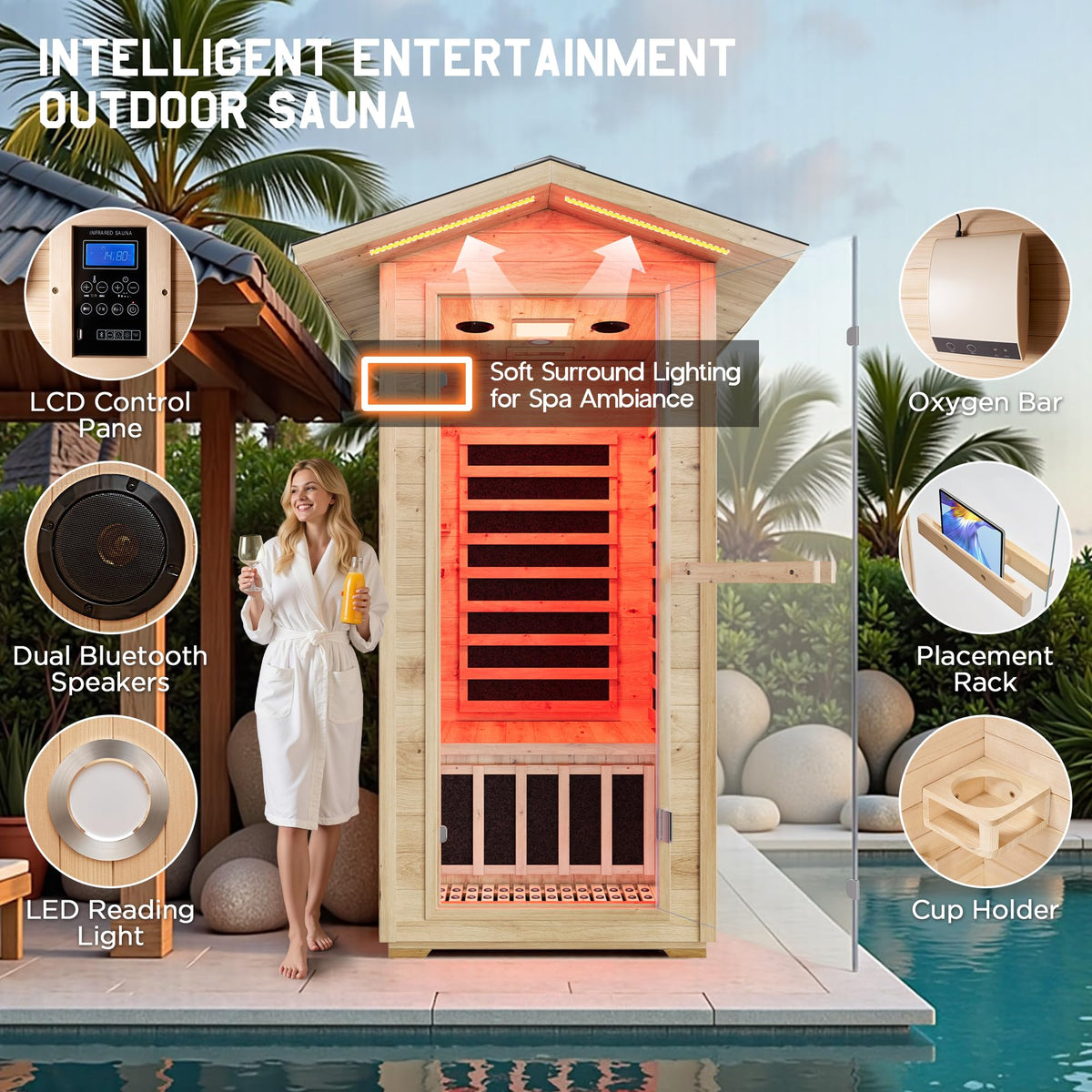 Albott 4 Person Infrared Sauna with 7-Color Light Therapy, Low EMF 2145W