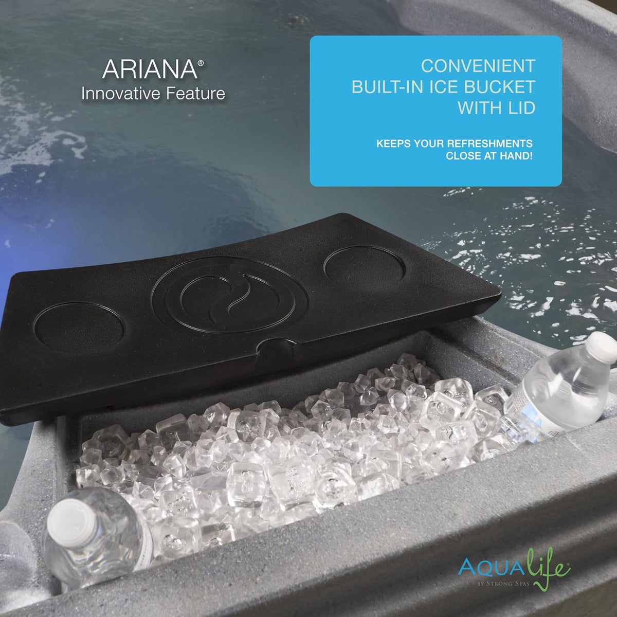 Ariana Outdoor Hot Tub, 6 Person Therapeutic Spa, 30 Jets, Underwater LED Lighting System, Insulated Spa Cover, Aqualife by Strong Spas
