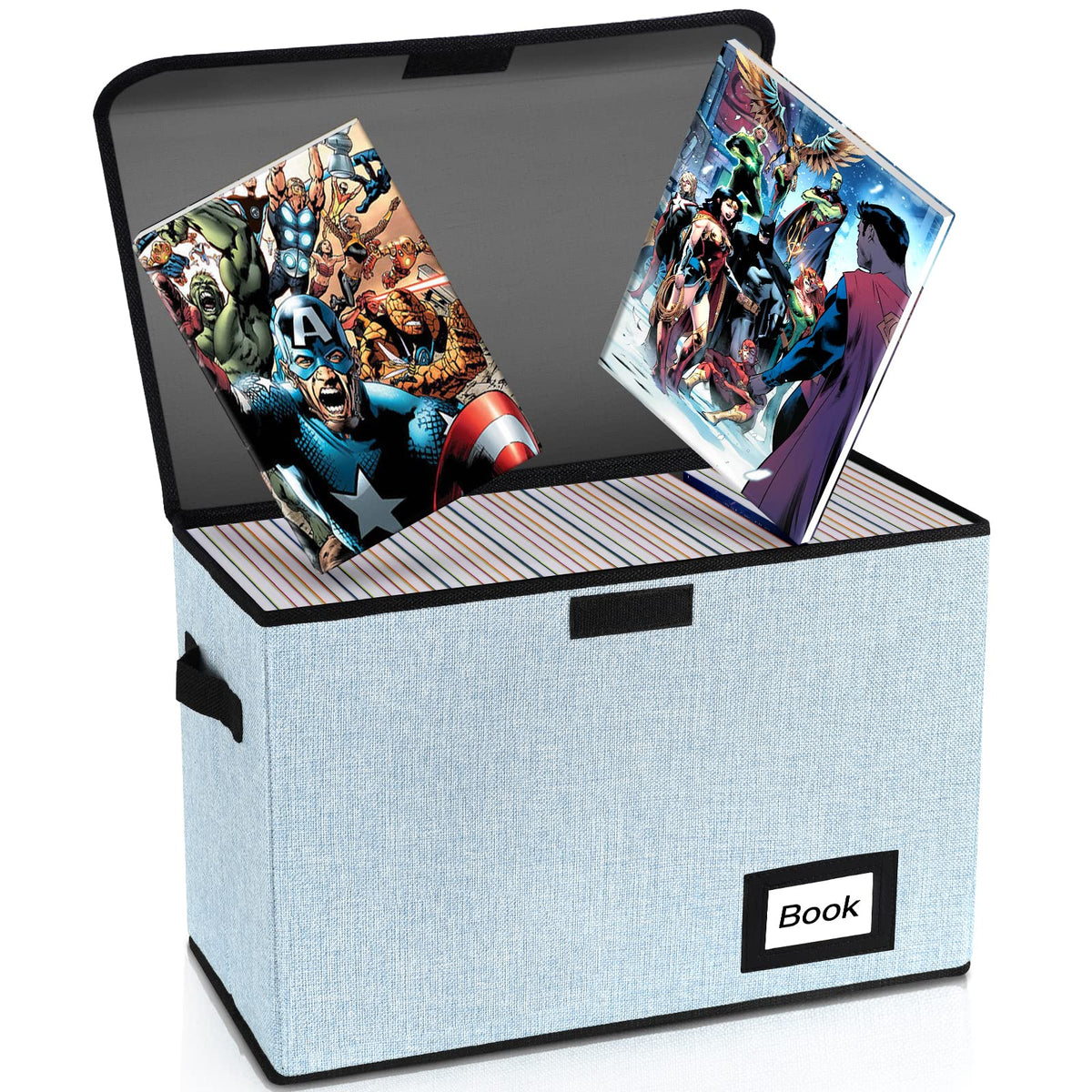 Comic Book Storage Box, 15.8" X 7.8" X 11.8", Heavy Duty Collapsible Holds 160-180 Comic Book Bin Container Holder Shelf (Cartoon Bombs)