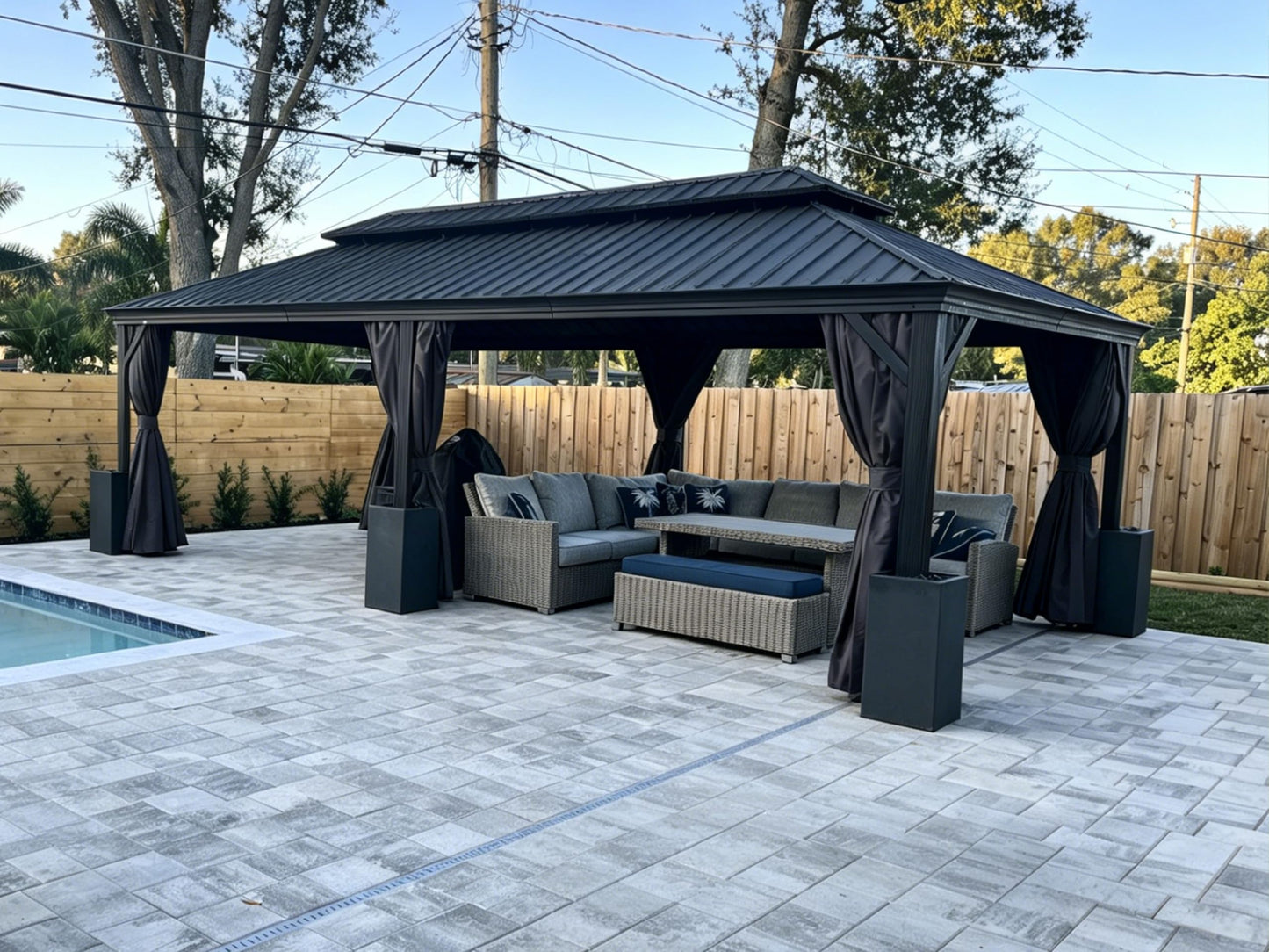 PURPLE LEAF Large Gazebo 12' X 24' with Galvanized Steel, Gray | 4.7" Thick Post, Built in Drainage, Windproof Cool Breeze, Snowproof & Rustproof, 260 GSM Textilene Netting, Fit Any Yard