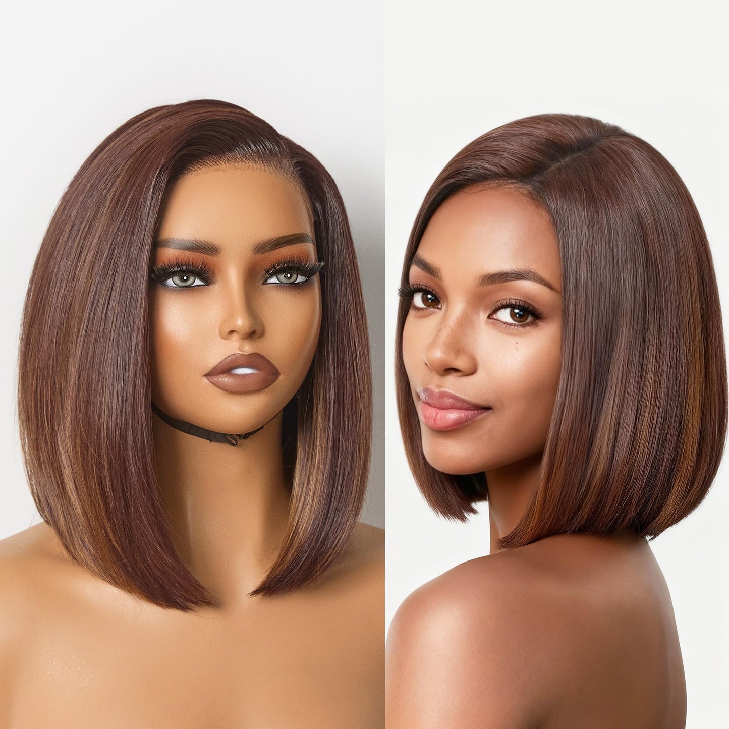 GORGIUS Blonde Bob Wig with Highlights Glueless Straight Short Synthetic Lace Front Wigs For Women Pre Cut Pre Plucked Side Part Hairline 12 Inch