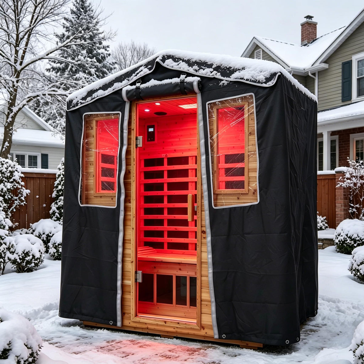 LTCCDSS Ultra-Low EMF Outdoor Infrared Sauna 2 Person, Composite Wood Far Infrared Sauna for Home, EMF 0.1-1mG, Bluetooth & Chromotherapy
