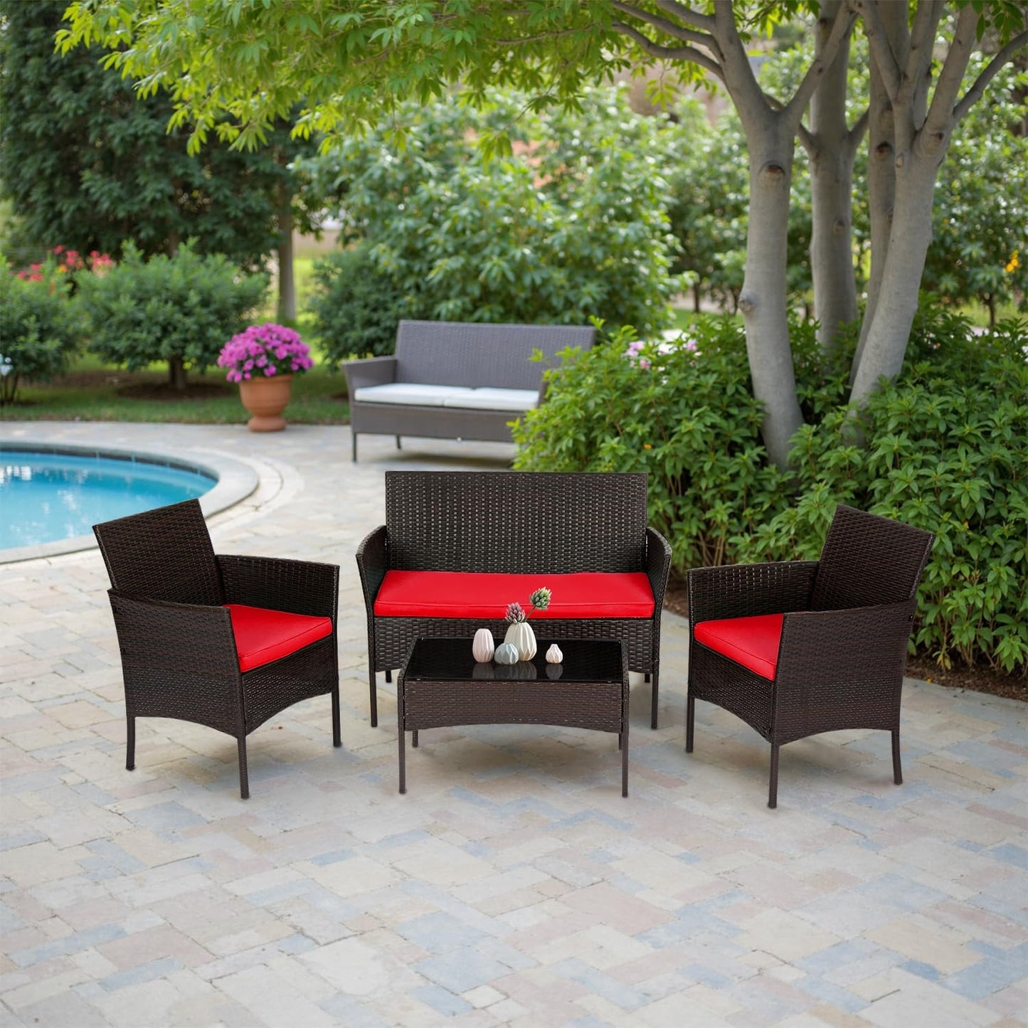 FDW 4-Piece Patio Furniture Set | Black | Outdoor Wicker Furniture | with Coffee Table | Modern Rattan Chairs Conversation Set | Outdoor Seating | Weather-Resistant | for Porch, Garden, Lawn