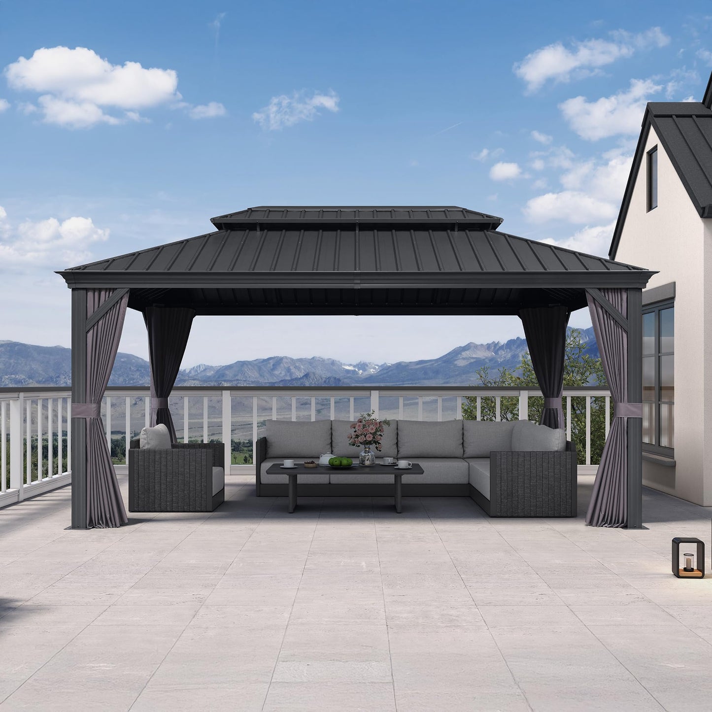 PURPLE LEAF Large Gazebo 12' X 24' with Galvanized Steel, Gray | 4.7" Thick Post, Built in Drainage, Windproof Cool Breeze, Snowproof & Rustproof, 260 GSM Textilene Netting, Fit Any Yard