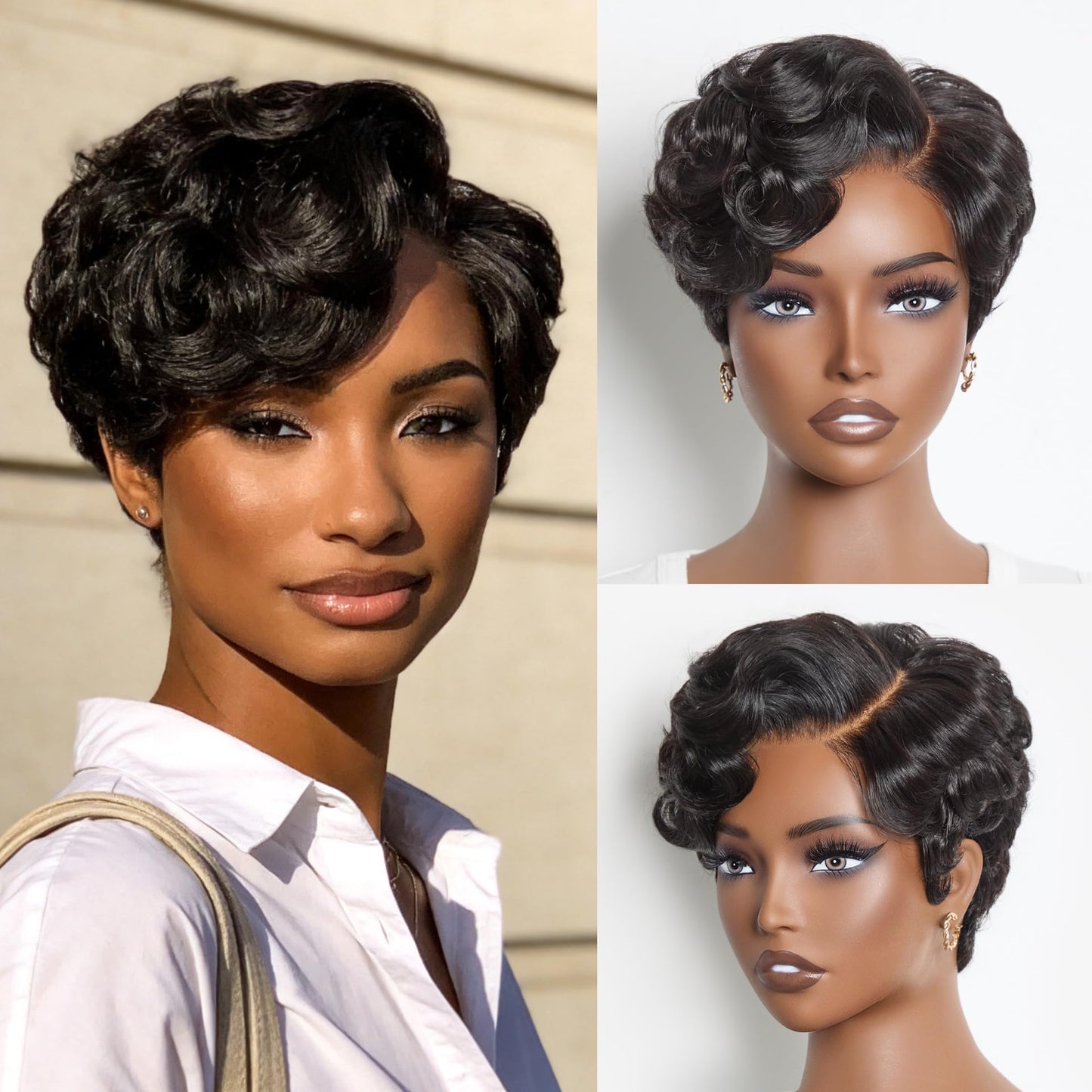 LUVME HAIR 12" Curly Bob Glueless with Blonde Highlights Wigs Human Hair | Without Spray Wigs Pre Plucked Pre Cut Undetectable HD Lace No-Glue Need Protective Wig Short Ready to Go Wig 180 Density