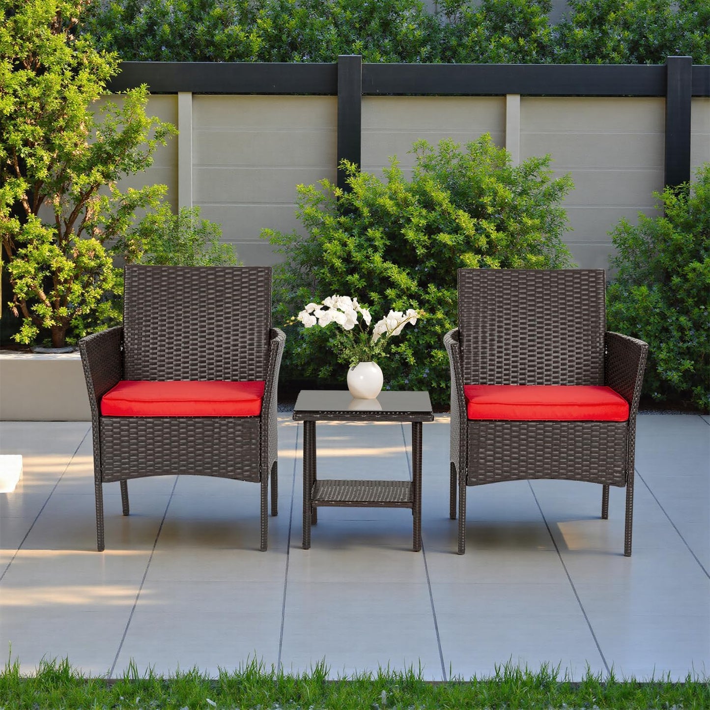 FDW 4-Piece Patio Furniture Set | Black | Outdoor Wicker Furniture | with Coffee Table | Modern Rattan Chairs Conversation Set | Outdoor Seating | Weather-Resistant | for Porch, Garden, Lawn