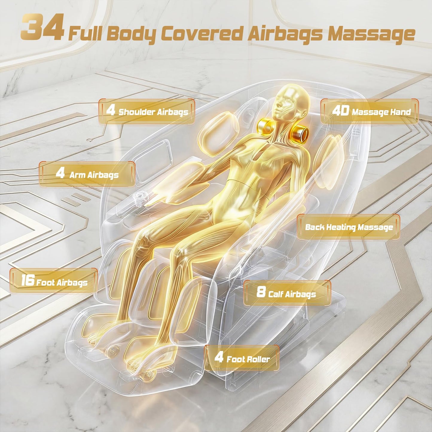 4D Massage Chair Full Body 55" SL Track Zero Gravity Recliner | 34 Airbags Massage, 20 Auto Massage Programs, Auto Body Scan, AI Voice Control, Black