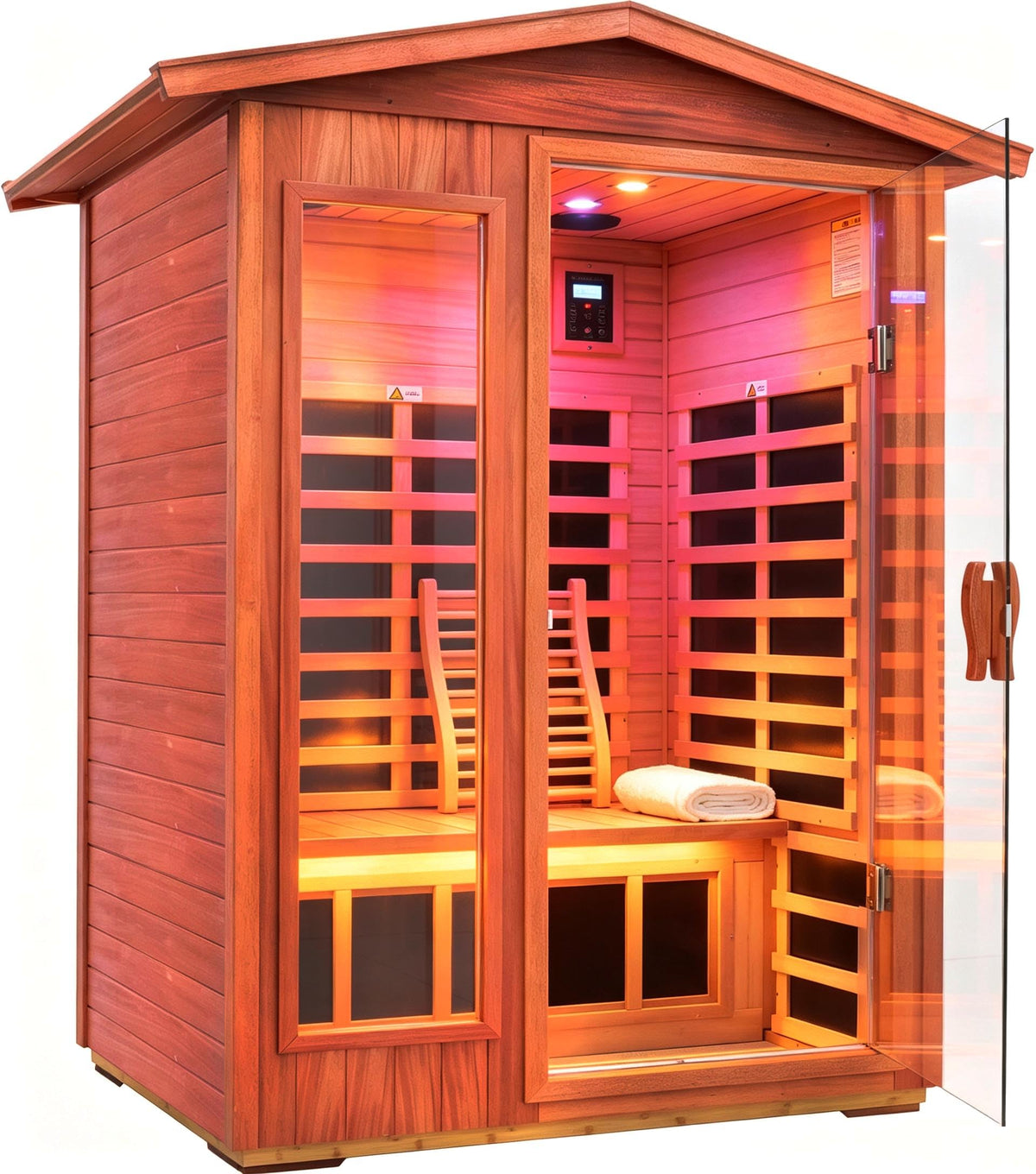 LTCCDSS Ultra-Low EMF Outdoor Infrared Sauna 2 Person, Composite Wood Far Infrared Sauna for Home, EMF 0.1-1mG, Bluetooth & Chromotherapy