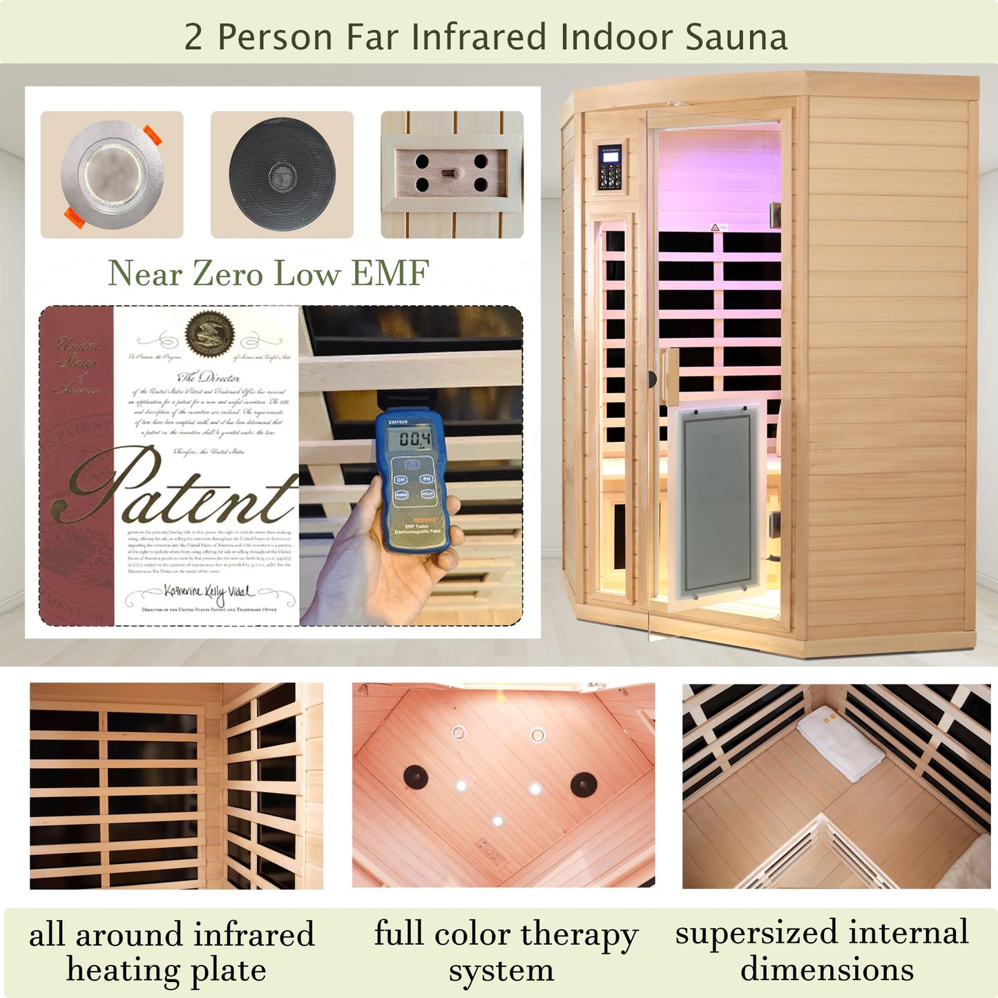 3 Person Infrared Sauna Ceramic Infrared Sauna w/Red Light Therapy | Far & Near Infrared Sauna Indoor, Low EMF Infrared Saunas for Home, Hemlock Deluxe Glass Home Sauna with Granite Backdrop