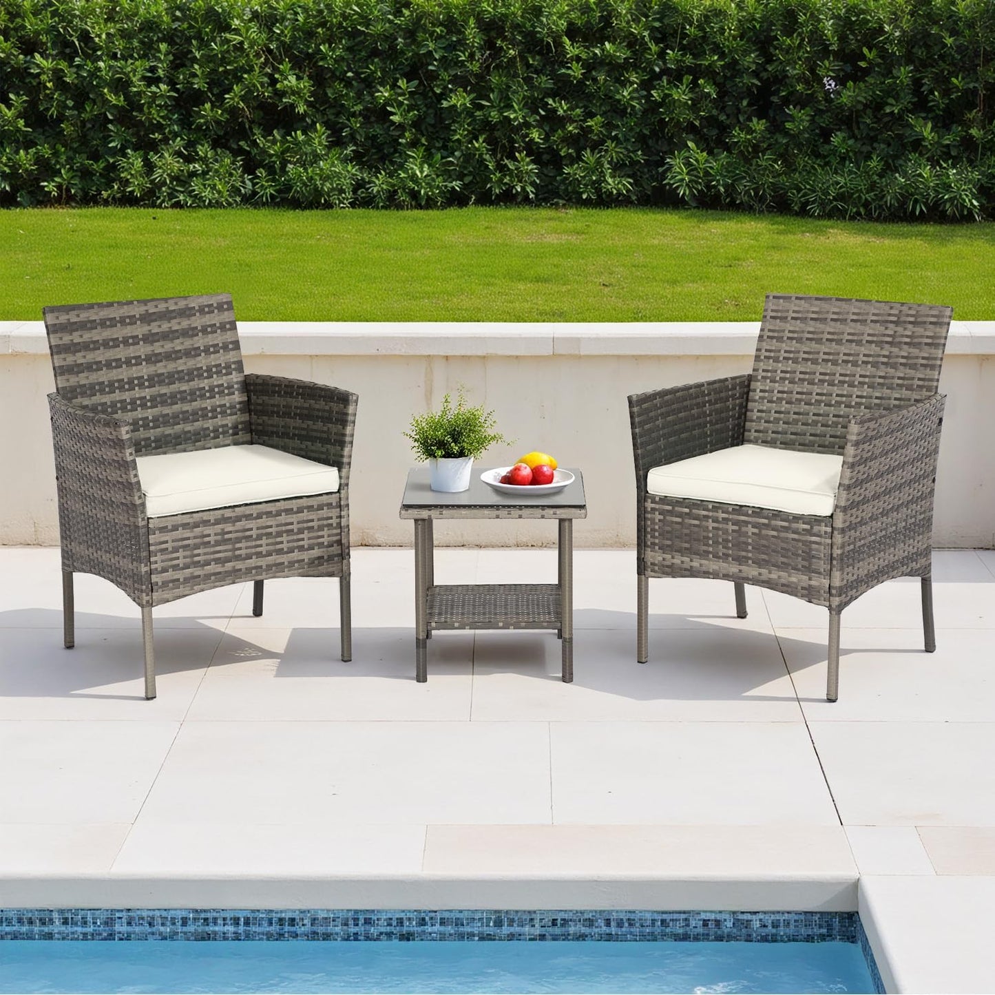 FDW 4-Piece Patio Furniture Set | Black | Outdoor Wicker Furniture | with Coffee Table | Modern Rattan Chairs Conversation Set | Outdoor Seating | Weather-Resistant | for Porch, Garden, Lawn