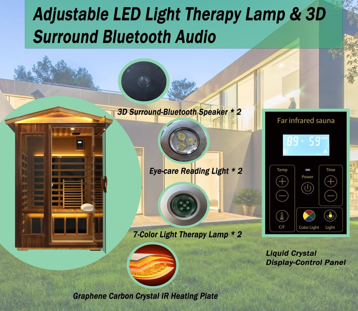 LTCCDSS Full Spectrum Outdoor Sauna 4 Person, Far Infrared, Low EMF, Chromotherapy & Bluetooth