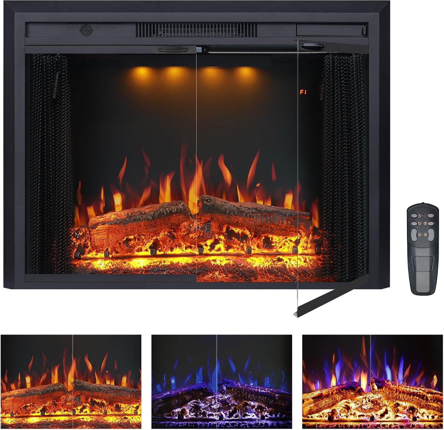 Valuxhome 40” W Electric Fireplace Insert with Log Speaker for Crackling Sound, 750W(Low)/1500W(high) for Heating, Independent Function for Heating and Changing Colors, Overheating Protection