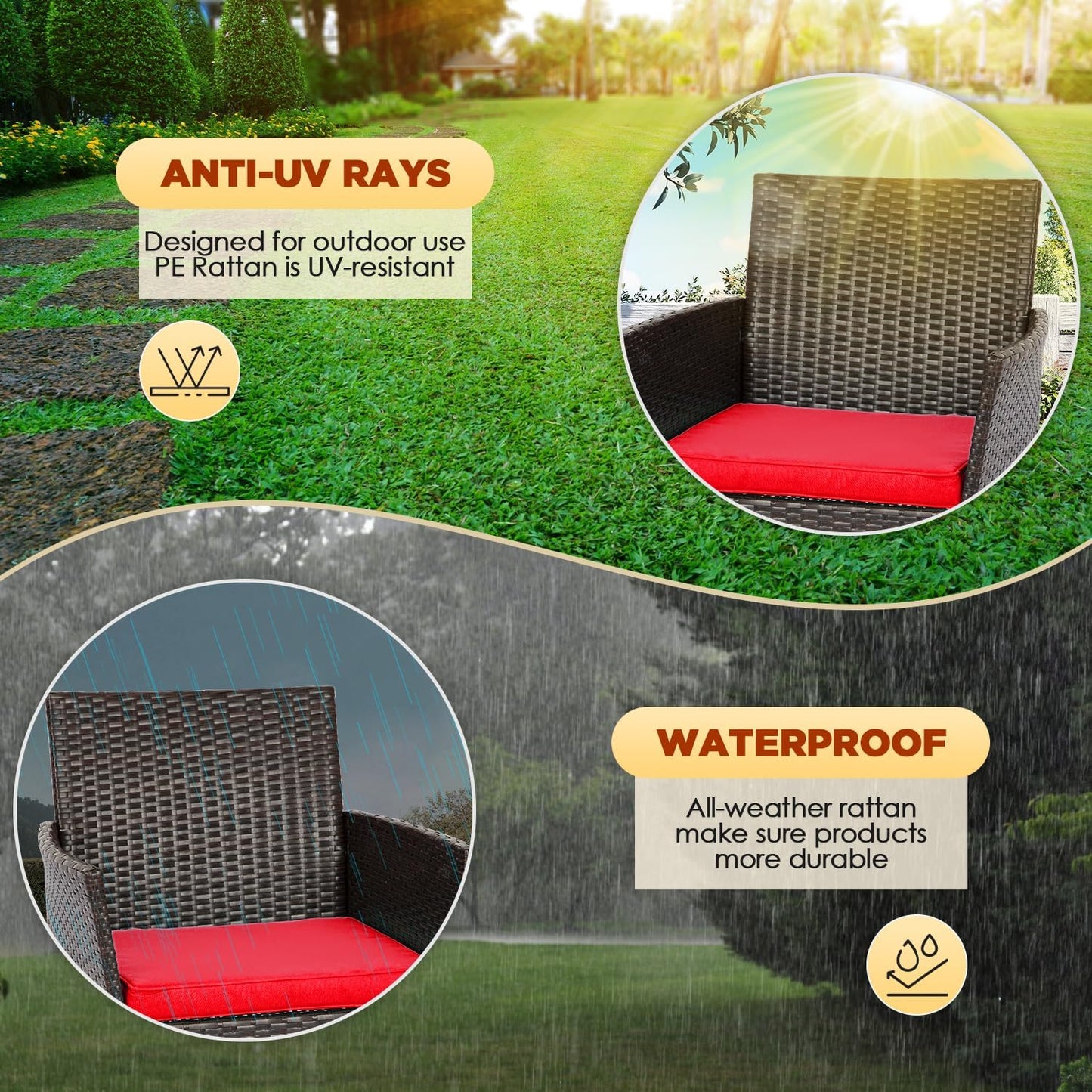FDW 4-Piece Patio Furniture Set | Black | Outdoor Wicker Furniture | with Coffee Table | Modern Rattan Chairs Conversation Set | Outdoor Seating | Weather-Resistant | for Porch, Garden, Lawn