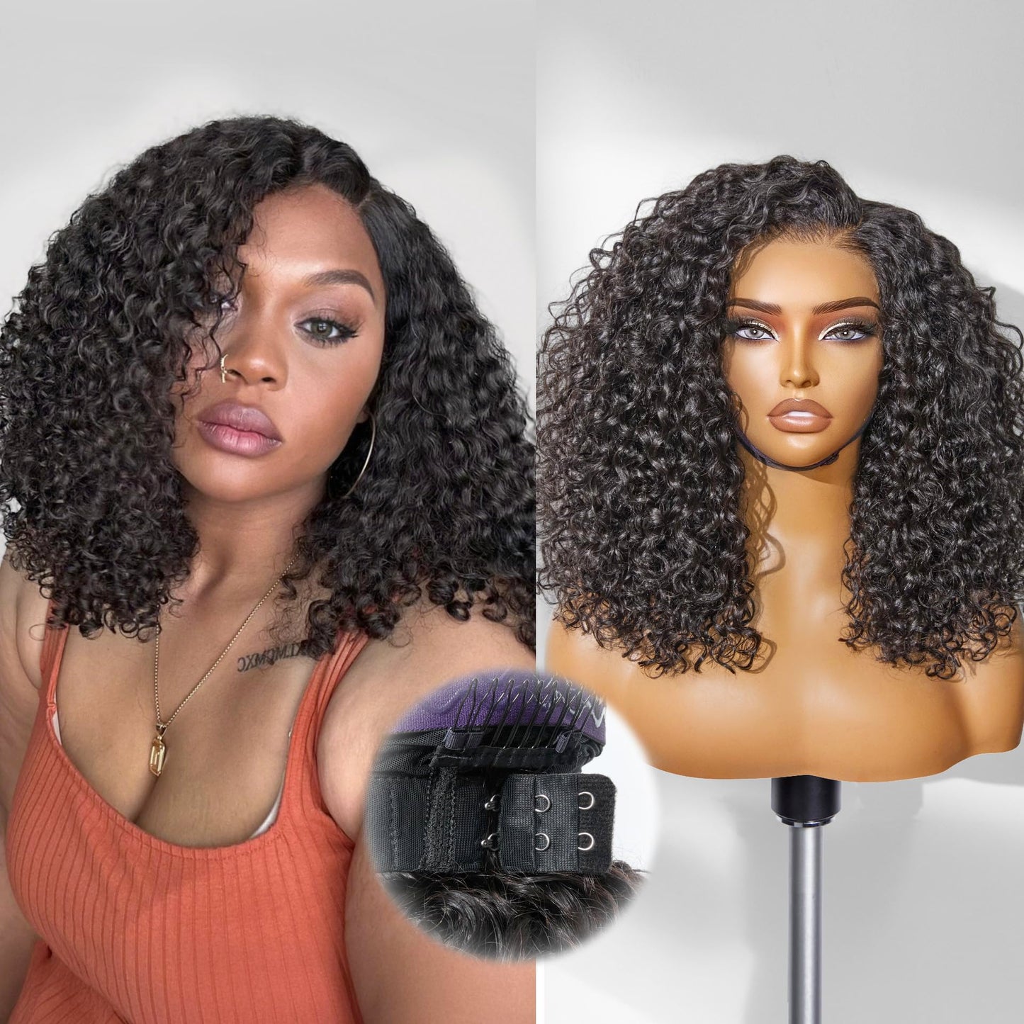 LUVME HAIR 12" Curly Bob Glueless with Blonde Highlights Wigs Human Hair | Without Spray Wigs Pre Plucked Pre Cut Undetectable HD Lace No-Glue Need Protective Wig Short Ready to Go Wig 180 Density