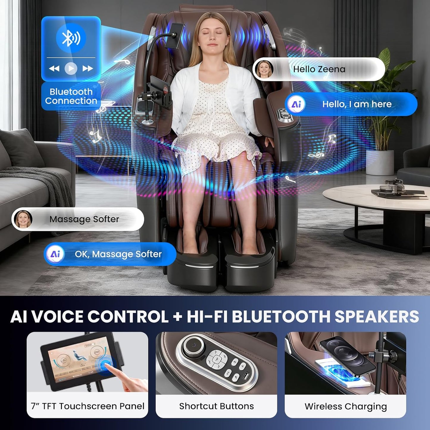 4D Massage Chair Full Body with Space Walk & Ankle Stretch, 2026 Zero Gravity 55“ SL-Track Shiatsu Massage Chair Recliner, Electric Calfrest Extension & Foot Rollers, AI Voice Control S002 Black