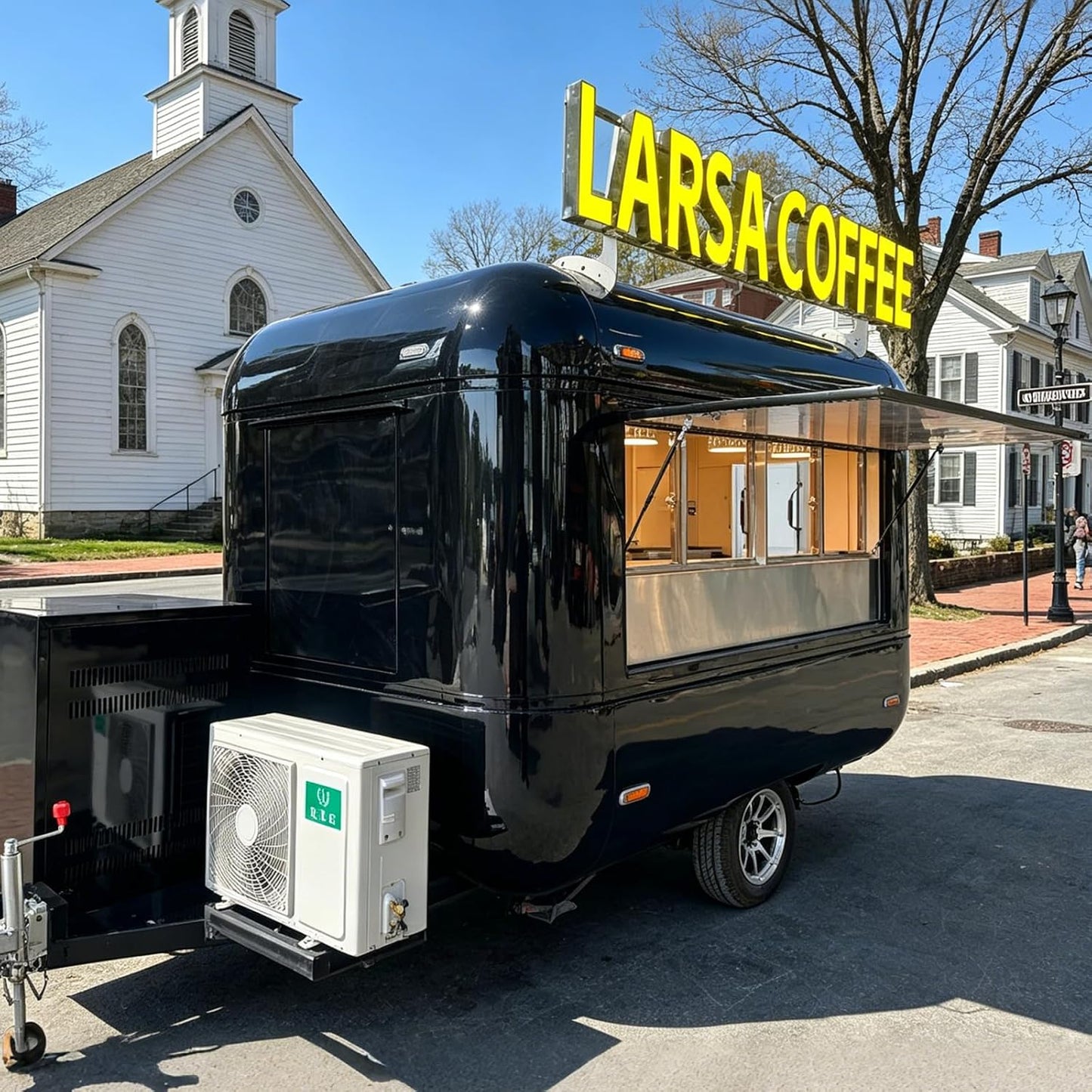 10ft Black Mobile Coffee Trailer for Sale, Commercial Food Truck with DOT | Mini Concession Truck for Beverage and Fast Snack, Retro Food Cart with Custom Services for Office Buildings