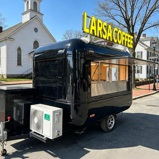 10ft Black Mobile Coffee Trailer for Sale, Commercial Food Truck with DOT | Mini Concession Truck for Beverage and Fast Snack, Retro Food Cart with Custom Services for Office Buildings