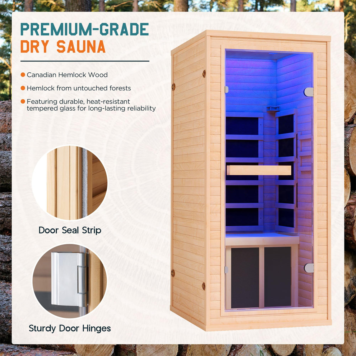 Albott 4 Person Infrared Sauna with 7-Color Light Therapy, Low EMF 2145W