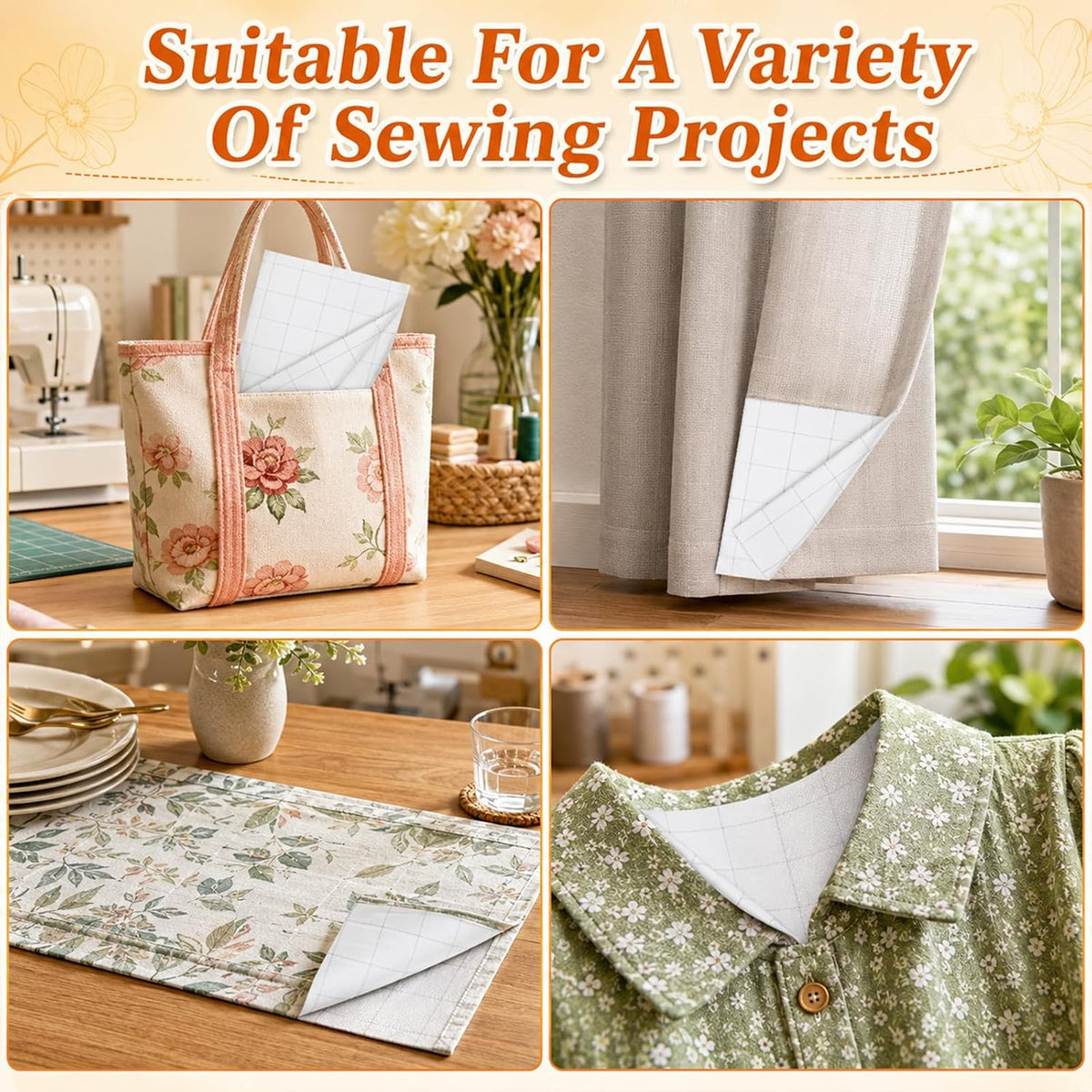 Fusible Interfacing for Sewing 2.5 Inch Grid Iron on Interfacing, White