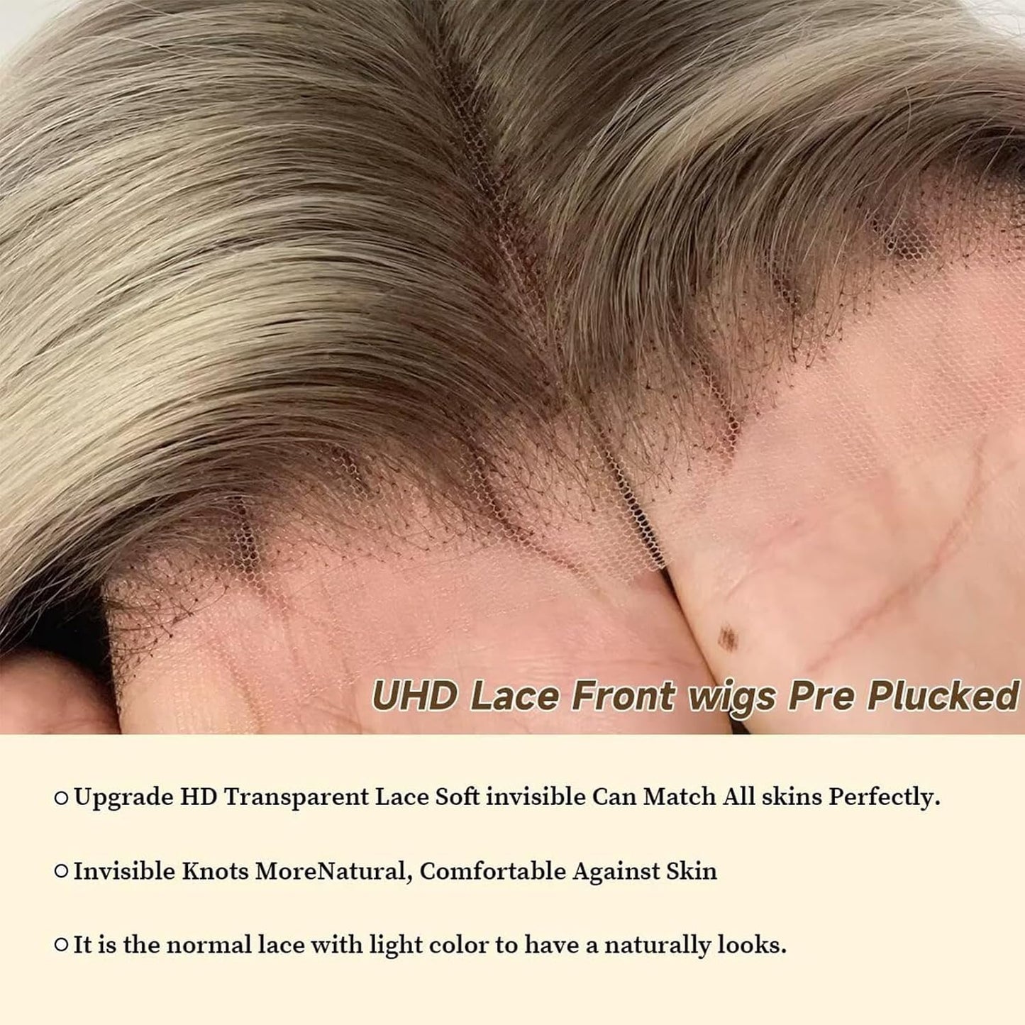 Ash Blonde Wig Human Hair 13x4 Glueless Lace Front Bob Wig 12" | 220% Density Double Drawn 15A Remy Brazilian Human Hair Wig Soft & Full Wear Go HD Pre cut Lace Pre plucked Natural Hairline