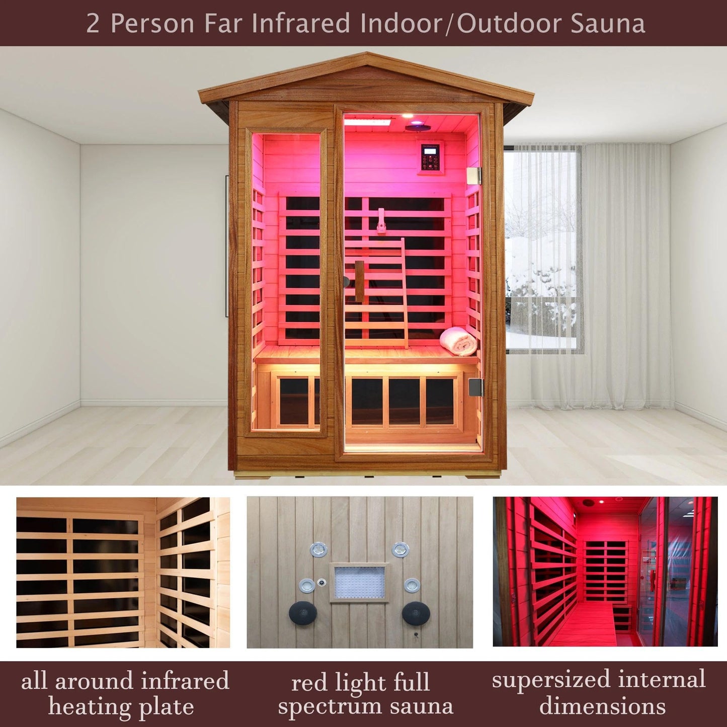 3 Person Infrared Sauna Ceramic Infrared Sauna w/Red Light Therapy | Far & Near Infrared Sauna Indoor, Low EMF Infrared Saunas for Home, Hemlock Deluxe Glass Home Sauna with Granite Backdrop