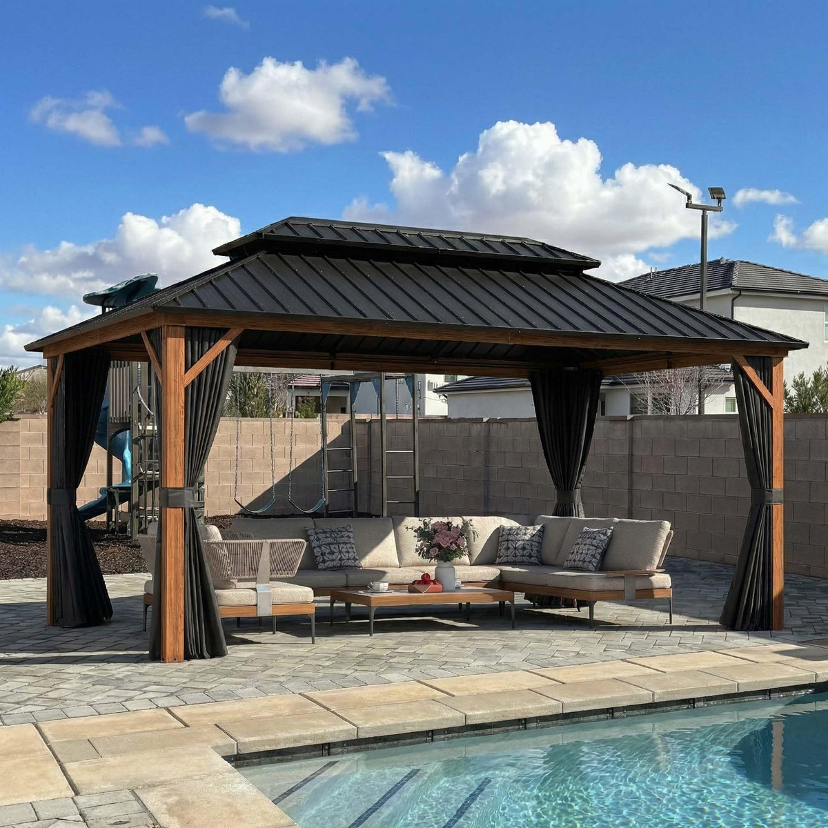 PURPLE LEAF Sunroom 12' x 14' Solarium Double Roof Gazebo, Sliding Doors