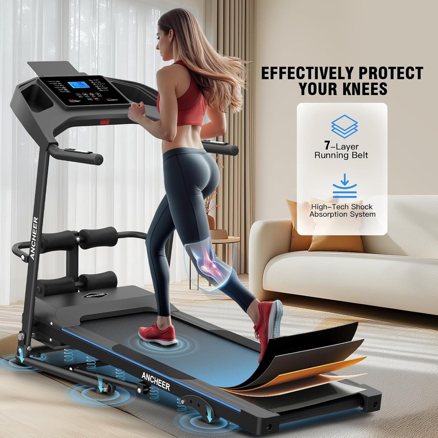 Smart Treadmill with Sit Up, Foldable Treadmills for Home with Incline | 2026 Upgraded 3.5HP Portable Treadmill 350lbs Capacity, Multifunction Home Gym Equipment, Body Fat & Heart Rate Monitor