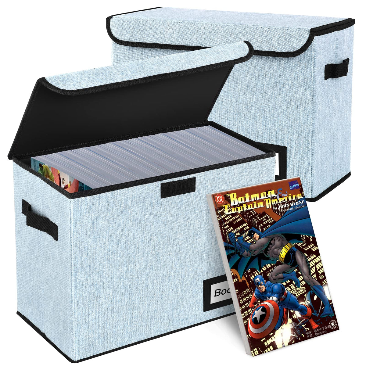 Comic Book Storage Box, 15.8" X 7.8" X 11.8", Heavy Duty Collapsible Holds 160-180 Comic Book Bin Container Holder Shelf (Cartoon Bombs)