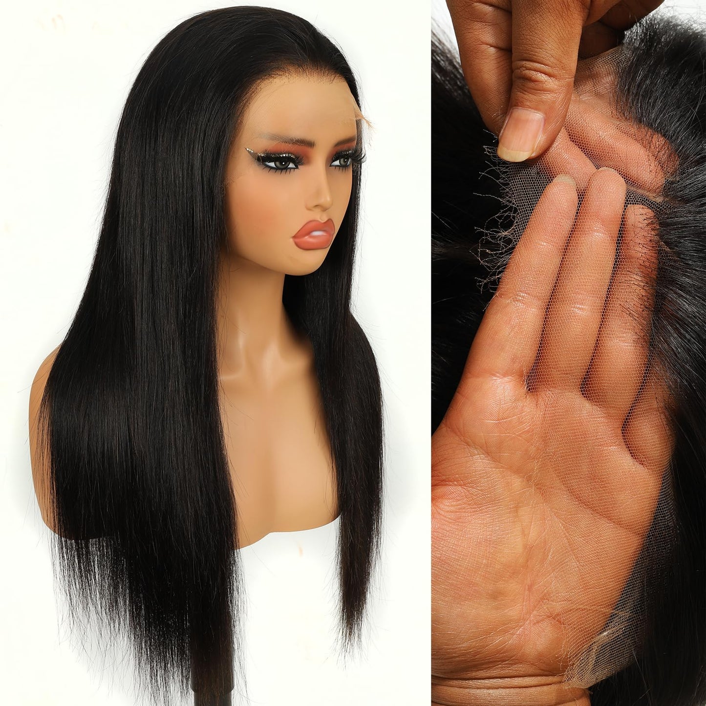 BEEOS 360 Drawstring SKINLIKE Real HD Lace Frontal Wig Straight 30 Inch | 250% Density Remy Human Hair Wig for Women,Pre-Plucked Natural Hairline,Bleached Knots,Perfect for High Ponytail and Updo Bun