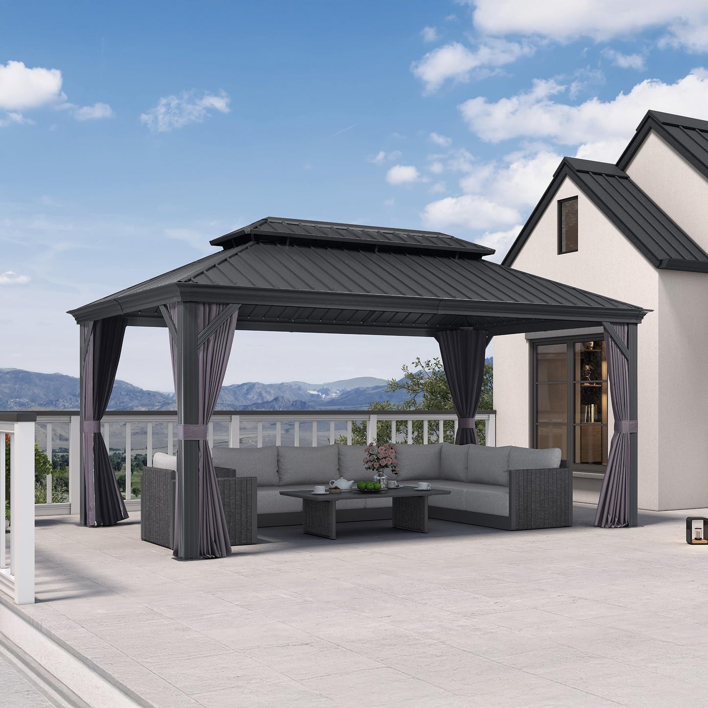 PURPLE LEAF Large Gazebo 12' X 24' with Galvanized Steel, Gray | 4.7" Thick Post, Built in Drainage, Windproof Cool Breeze, Snowproof & Rustproof, 260 GSM Textilene Netting, Fit Any Yard