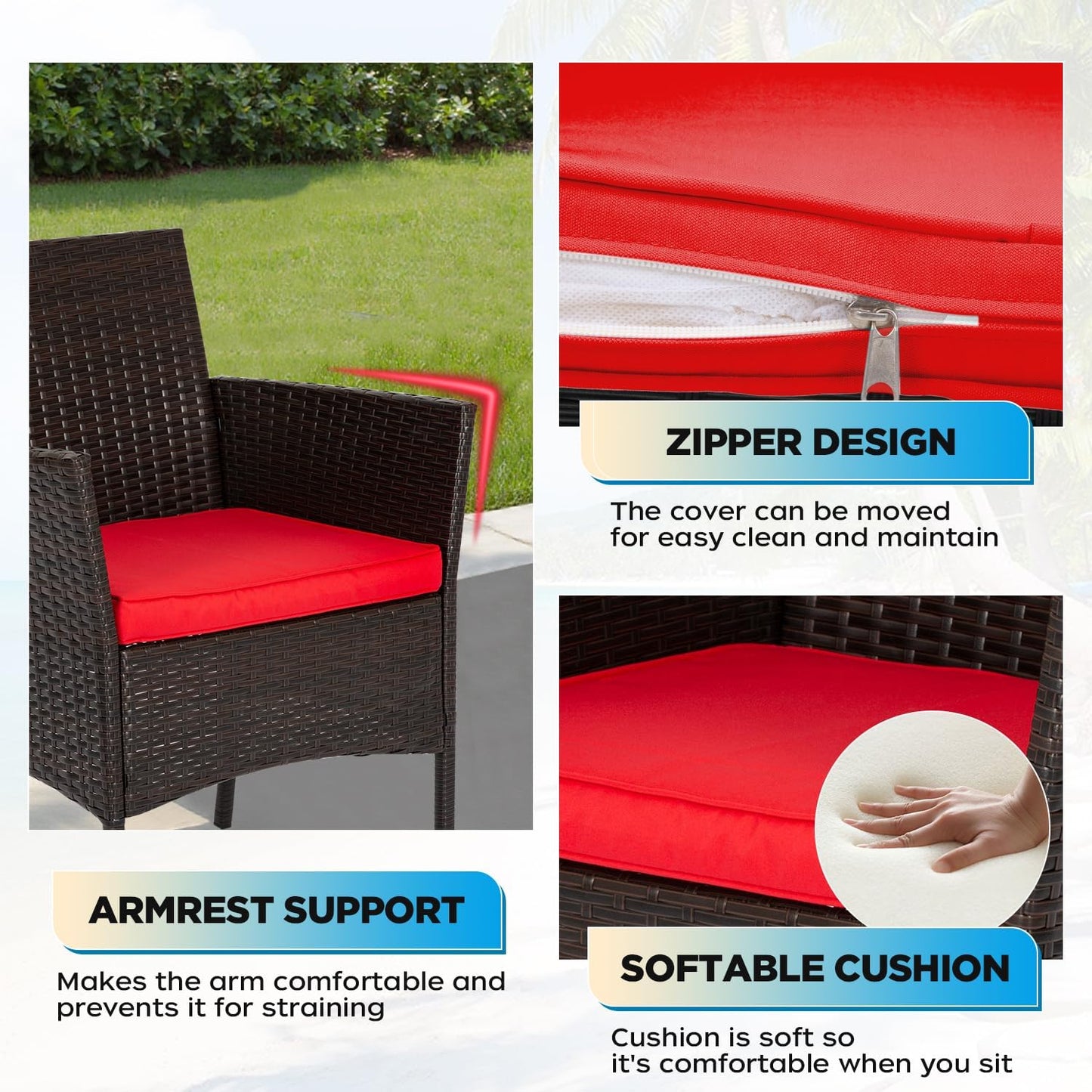 FDW 4-Piece Patio Furniture Set | Black | Outdoor Wicker Furniture | with Coffee Table | Modern Rattan Chairs Conversation Set | Outdoor Seating | Weather-Resistant | for Porch, Garden, Lawn