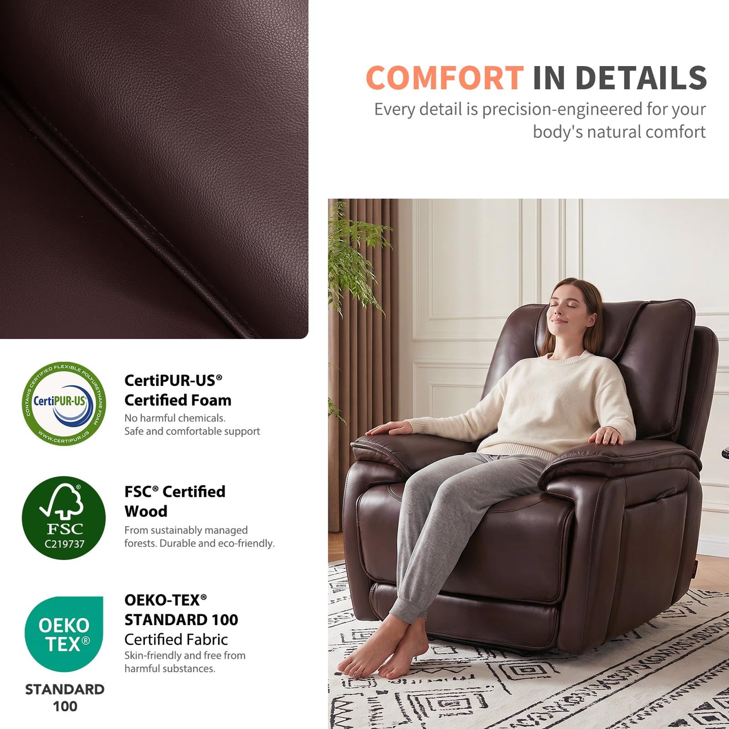 EONIX Triple Motor Lay Flat Zero Gravity Power Recliner, Cream White | Adjustable Headrest, Infinite Position, Lay Flat, USB Ports, 3.9" Footrest, Cup Holder, Living Room