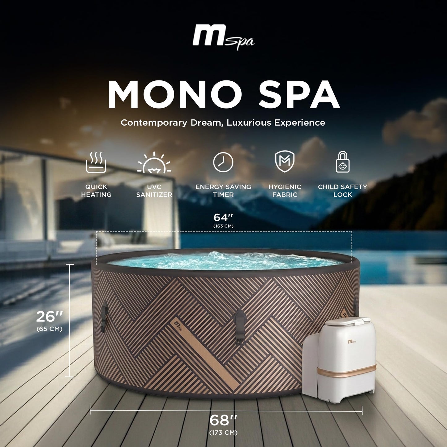 MSpa 6-Person Inflatable Hot Tub, Round Bubble Massage Spa, Champagne Gold | 138 Air Jets, Heats to 104F, 2200W PTC Heater, Drop-Stitch Walls, WiFi App Control, Auto-Filtration, All-in-One Control Box