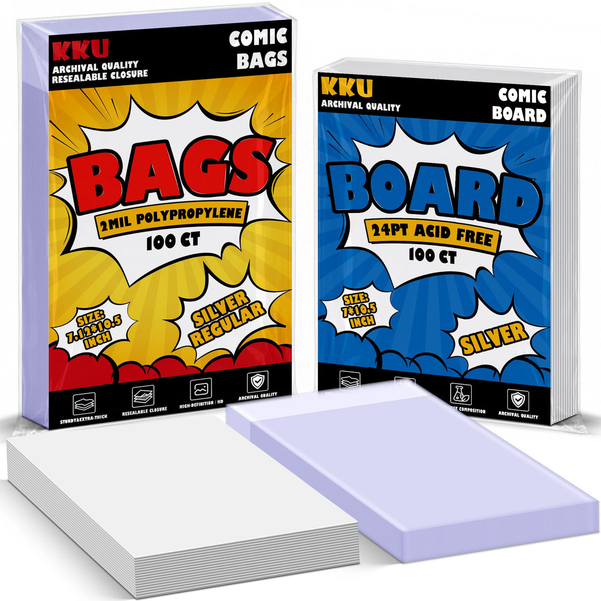 KKU 200 Pack Current Comic Book Bags and Boards, Clear Resealable Sleeves