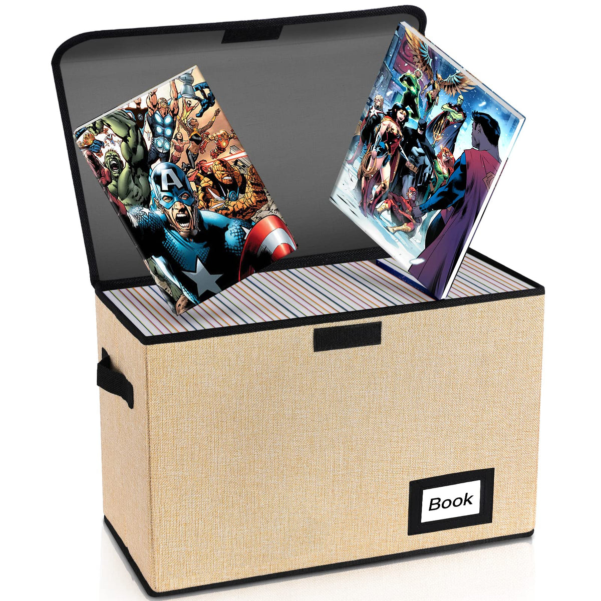Comic Book Storage Box, 15.8" X 7.8" X 11.8", Heavy Duty Collapsible Holds 160-180 Comic Book Bin Container Holder Shelf (Cartoon Bombs)