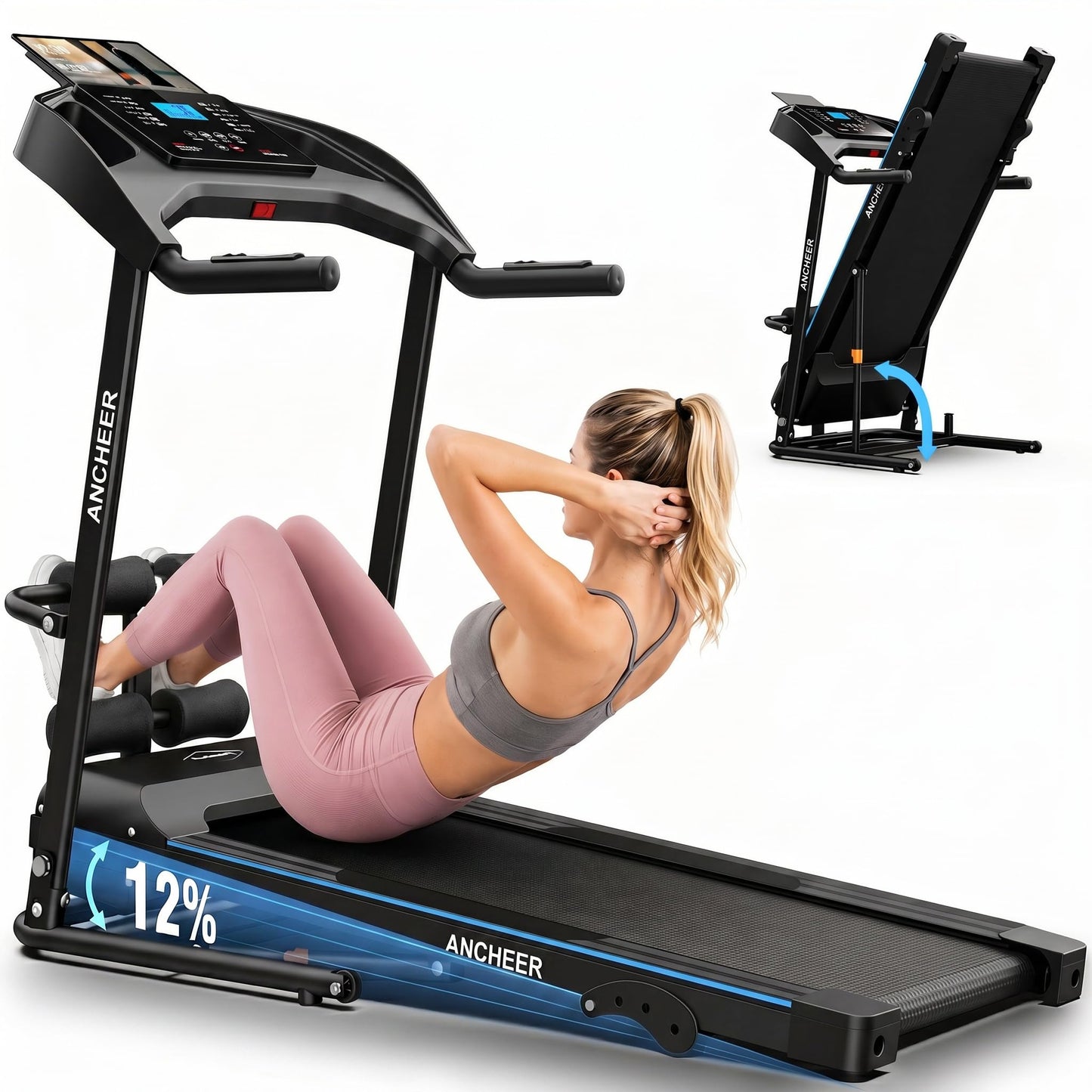 Smart Treadmill with Sit Up, Foldable Treadmills for Home with Incline | 2026 Upgraded 3.5HP Portable Treadmill 350lbs Capacity, Multifunction Home Gym Equipment, Body Fat & Heart Rate Monitor