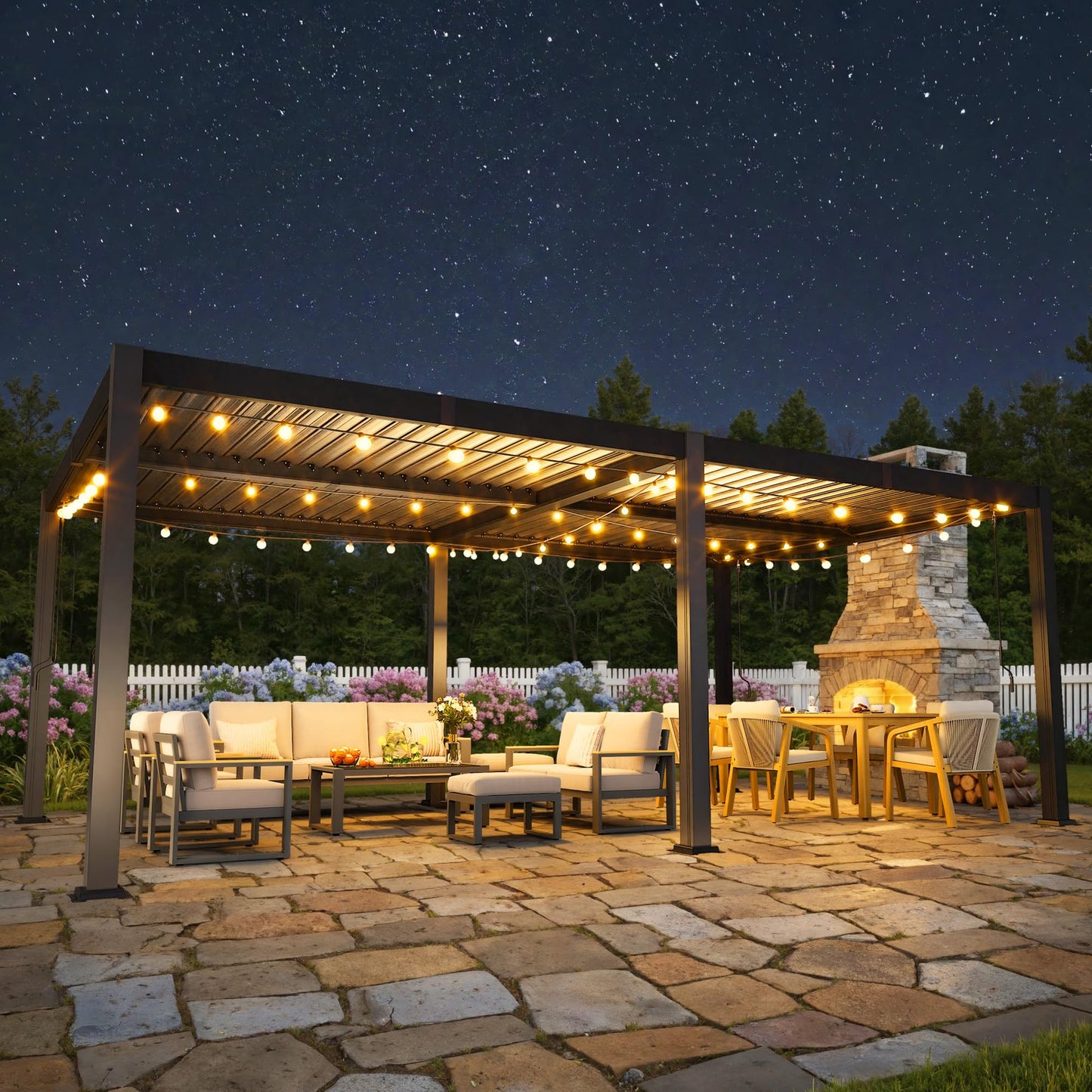 12' x 16' Pergola with Curtain & Adjustable Roof & Aluminum Frame for Patio | Louvered Pergola, Patio Pergola with Netting & Gutter System, Outdoor Pergola, Hardtop Gazebo for Deck, Yard, Dark Gray