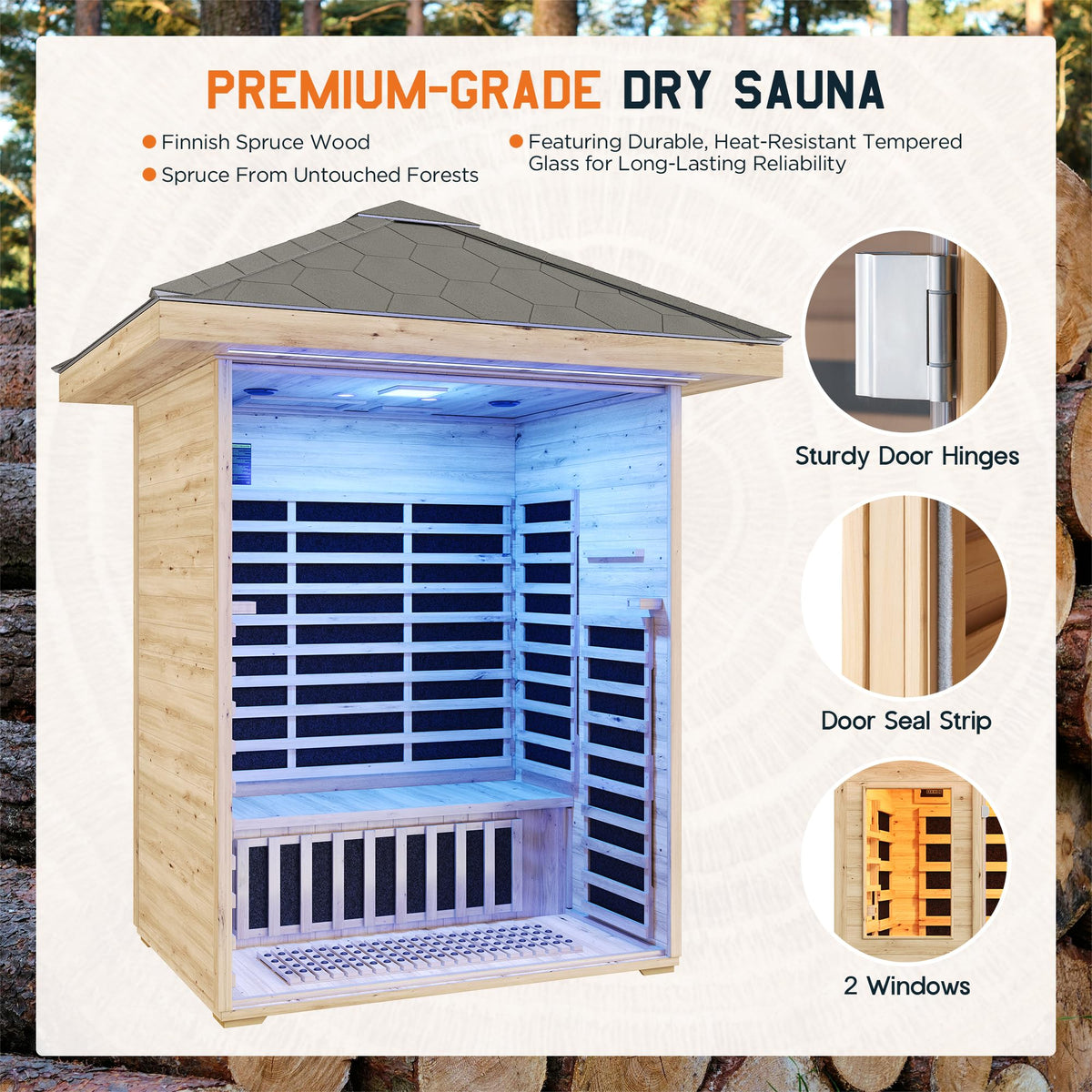 Albott 4 Person Infrared Sauna with 7-Color Light Therapy, Low EMF 2145W