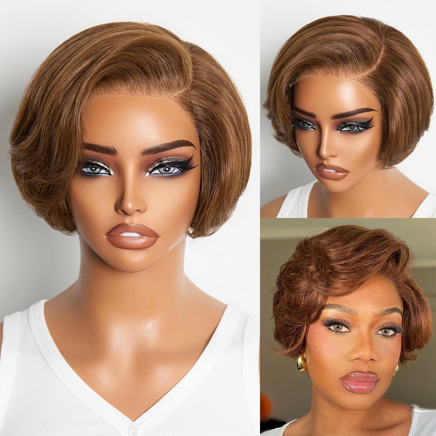 LUVME HAIR 12" Curly Bob Glueless with Blonde Highlights Wigs Human Hair | Without Spray Wigs Pre Plucked Pre Cut Undetectable HD Lace No-Glue Need Protective Wig Short Ready to Go Wig 180 Density