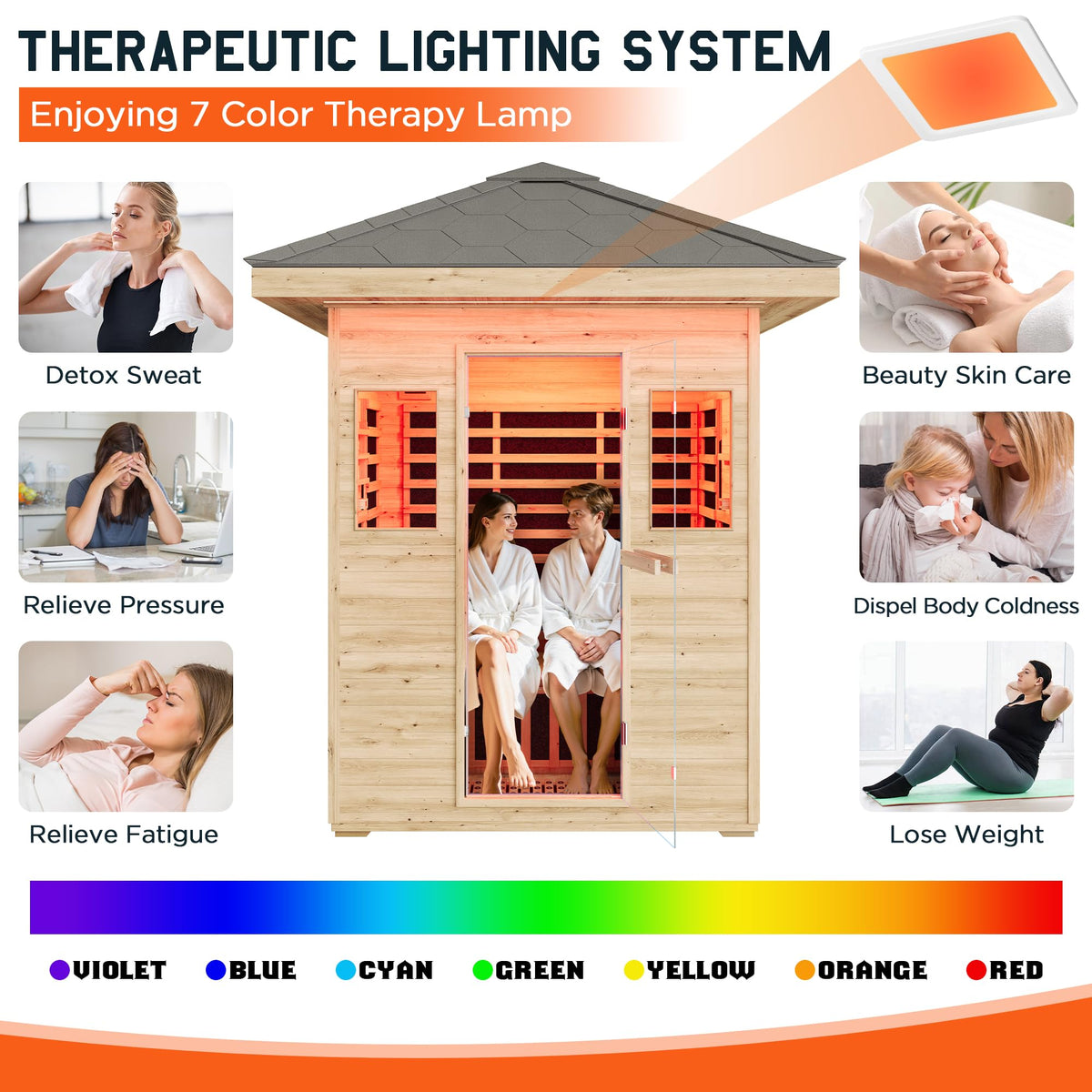 Albott 4 Person Infrared Sauna with 7-Color Light Therapy, Low EMF 2145W
