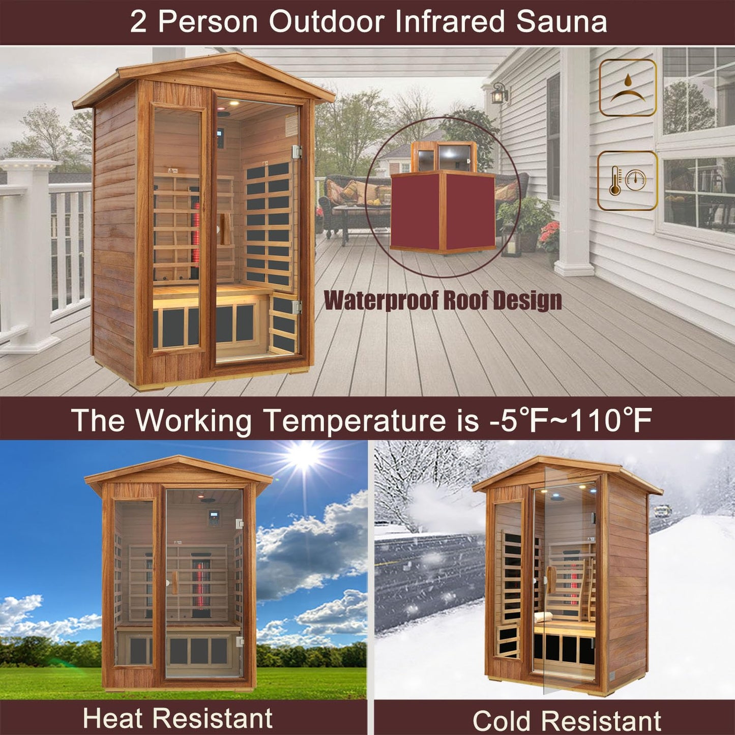 3 Person Infrared Sauna Ceramic Infrared Sauna w/Red Light Therapy | Far & Near Infrared Sauna Indoor, Low EMF Infrared Saunas for Home, Hemlock Deluxe Glass Home Sauna with Granite Backdrop