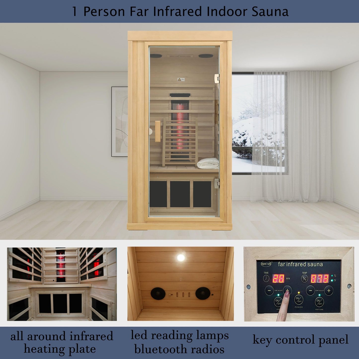 3 Person Infrared Sauna Ceramic Infrared Sauna w/Red Light Therapy | Far & Near Infrared Sauna Indoor, Low EMF Infrared Saunas for Home, Hemlock Deluxe Glass Home Sauna with Granite Backdrop
